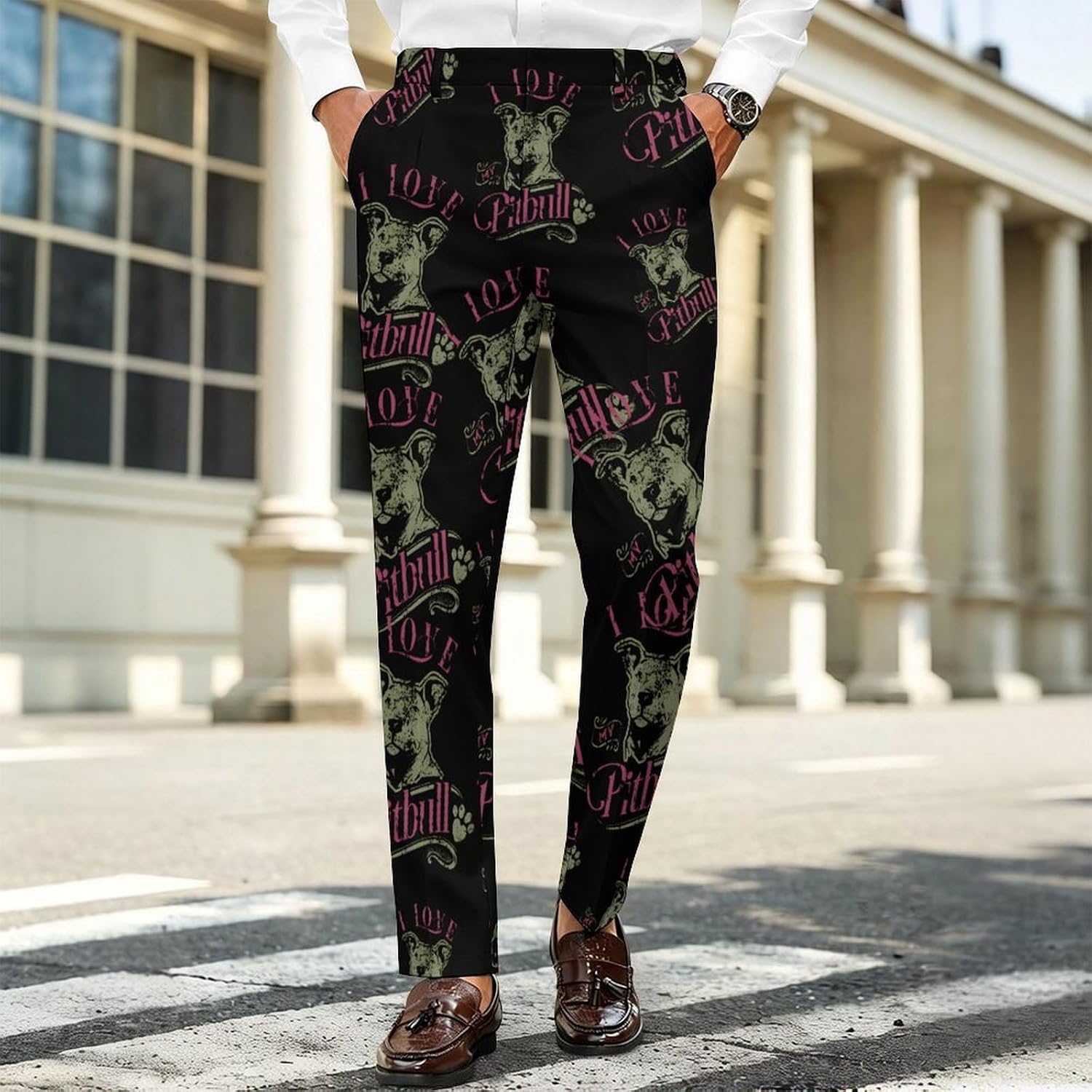 I Love My Pitbull Men's Classic Fit Suit Pants Straight Leg Design Printed Trousers