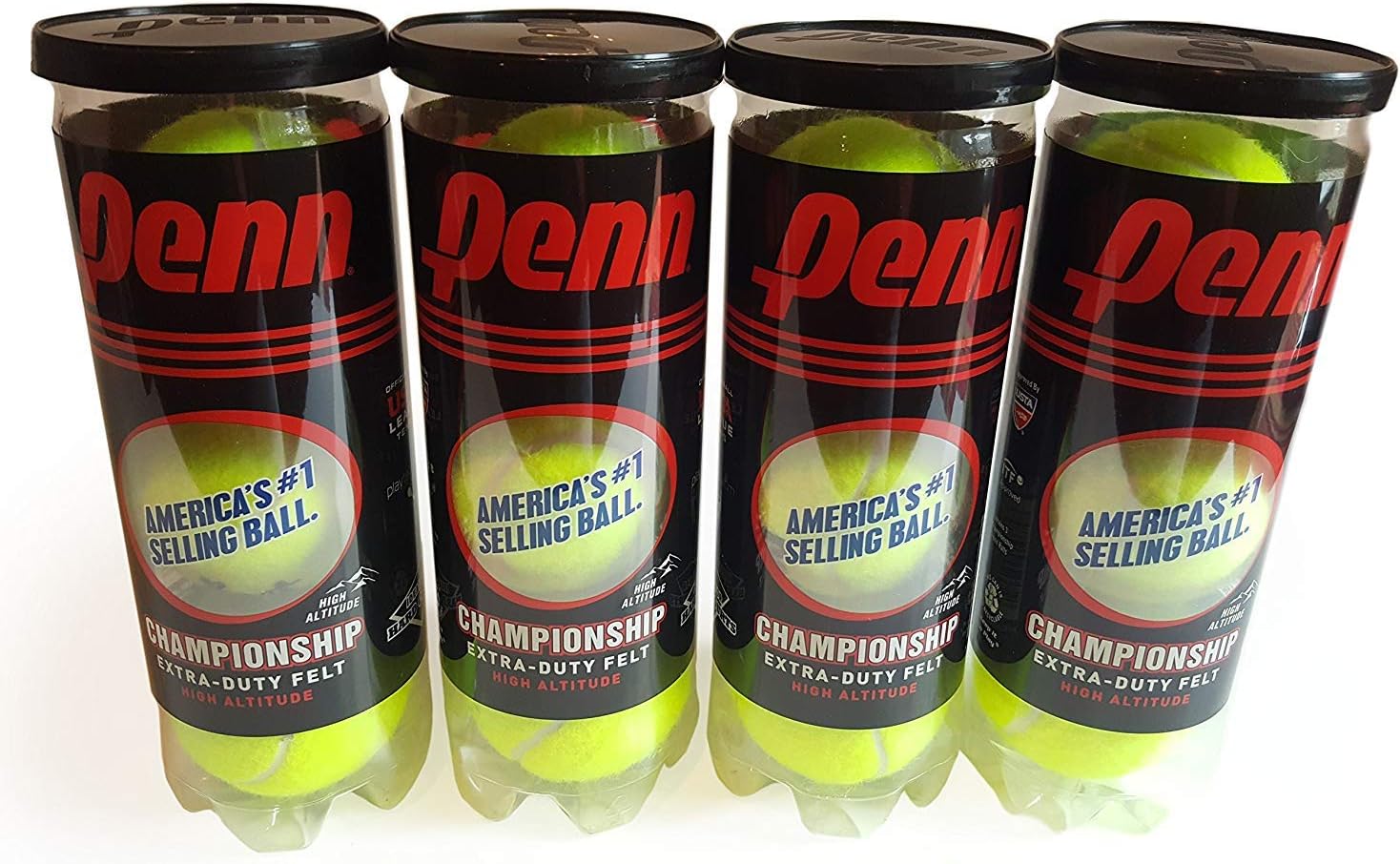 Penn High Altitude Tennis Balls Championship – 4-Pack 12 Balls Yellow - USTA & ITF Approved - Official Ball of The United States Tennis Association Leagues - Natural Rubber for consistent Play
