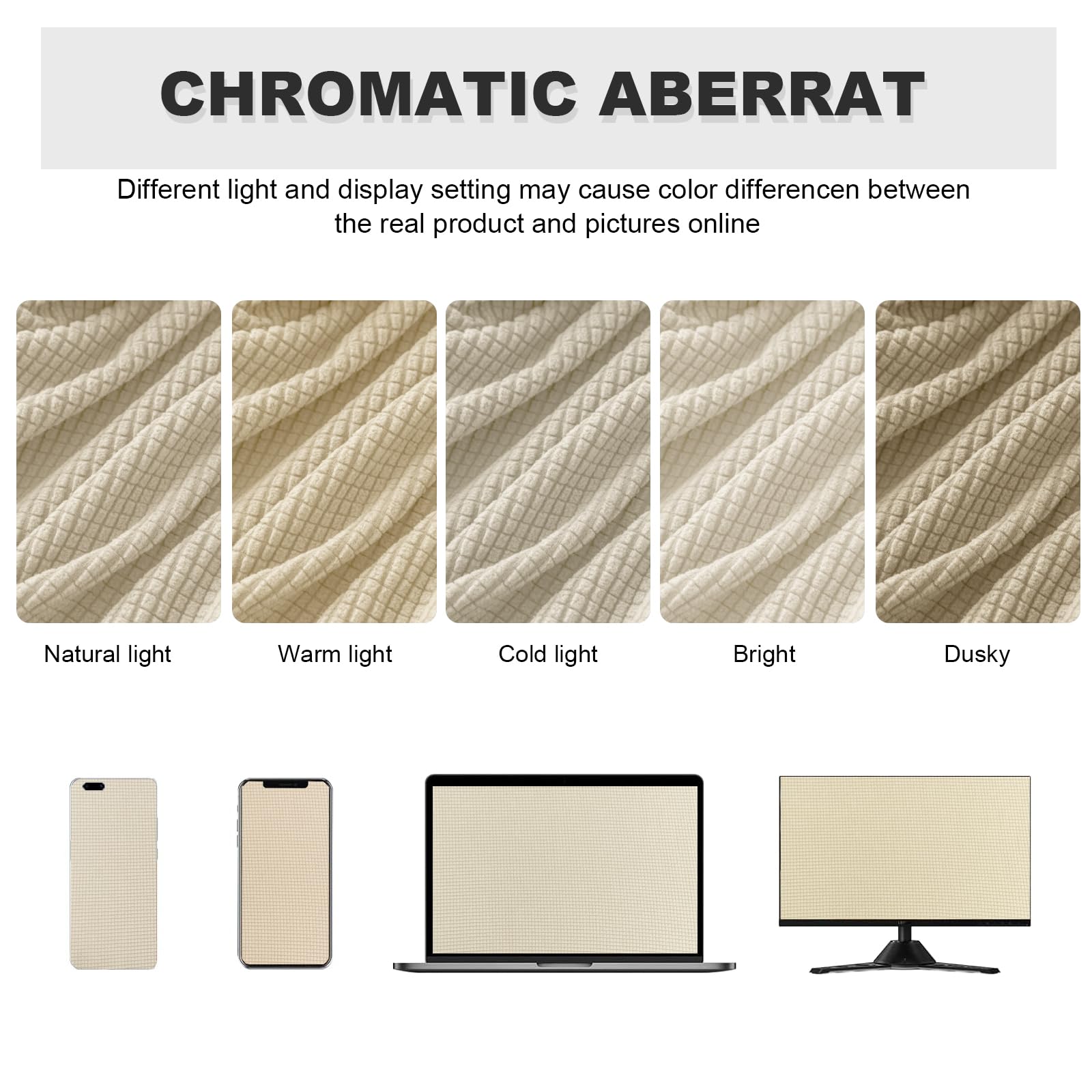 SYLC Caravan Seat Cover Stretch Jacquard, Non-slip RV Dinette Cushion Covers with 2 Straps, Couch Cushion Covers for Camper Sofa Bench (Beige,W 55-85 cm, D 25-45 cm) — view 7