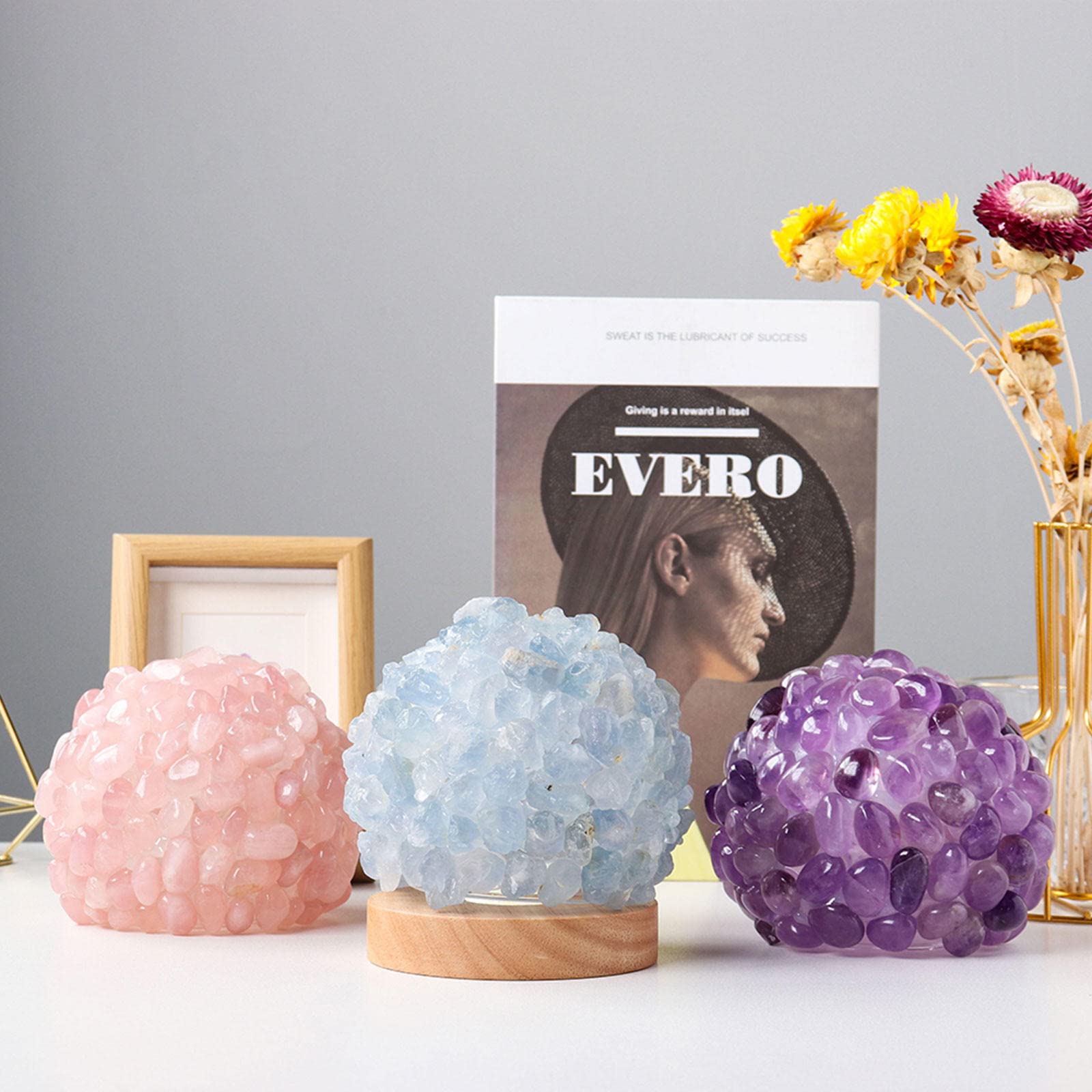 Amazon.co.jp : 家の装飾のための木製ベースの自然治癒クリスタル