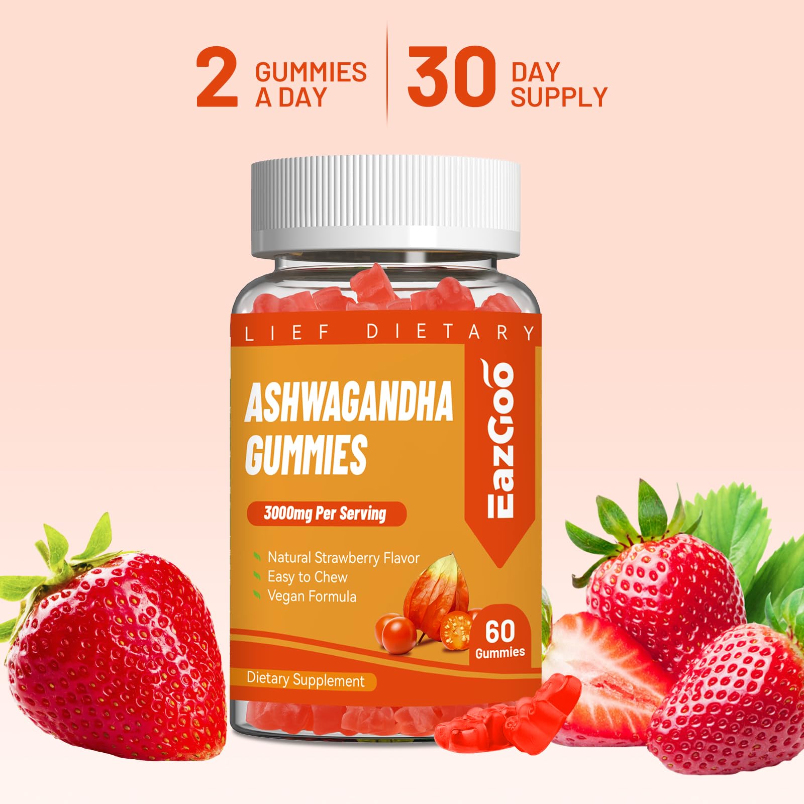 3000mg Ashwagandha Gummies,Calm &Stress Relief,Energy Booster,60ct — Amazon image 6