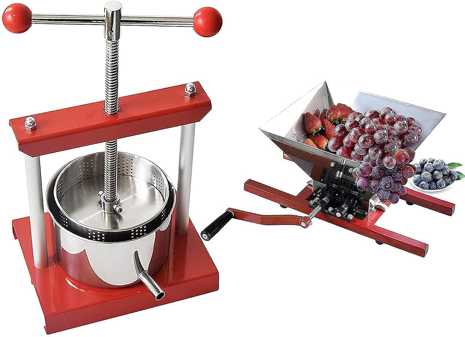 SQUEEZE master Cheese Tincture Herb Fruit Wine Manual Press -1.6Gallon/ 6 Litre with Grape Berry Wine Classic Crusher -7 Litre/1.8Gallon