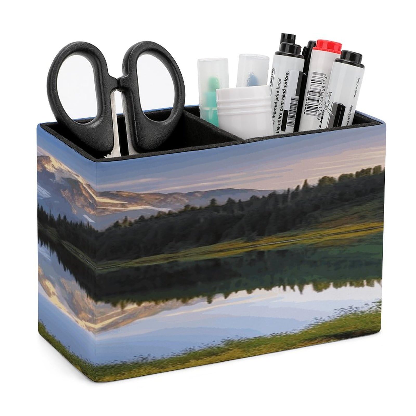 JTREHY Mountain And Lake Pictures Pencil Holder Exquisite Fashion Leather Pen Receptacle Soft High-End Pen Container for Office Home Accessories Or Housewarming Present