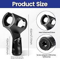 Vista 2 de 4 clips universales para micrófono, soporte de micrófono ajustable para micrófonos con adaptador de tornillo hembra de 3/8 pulgadas para soportes