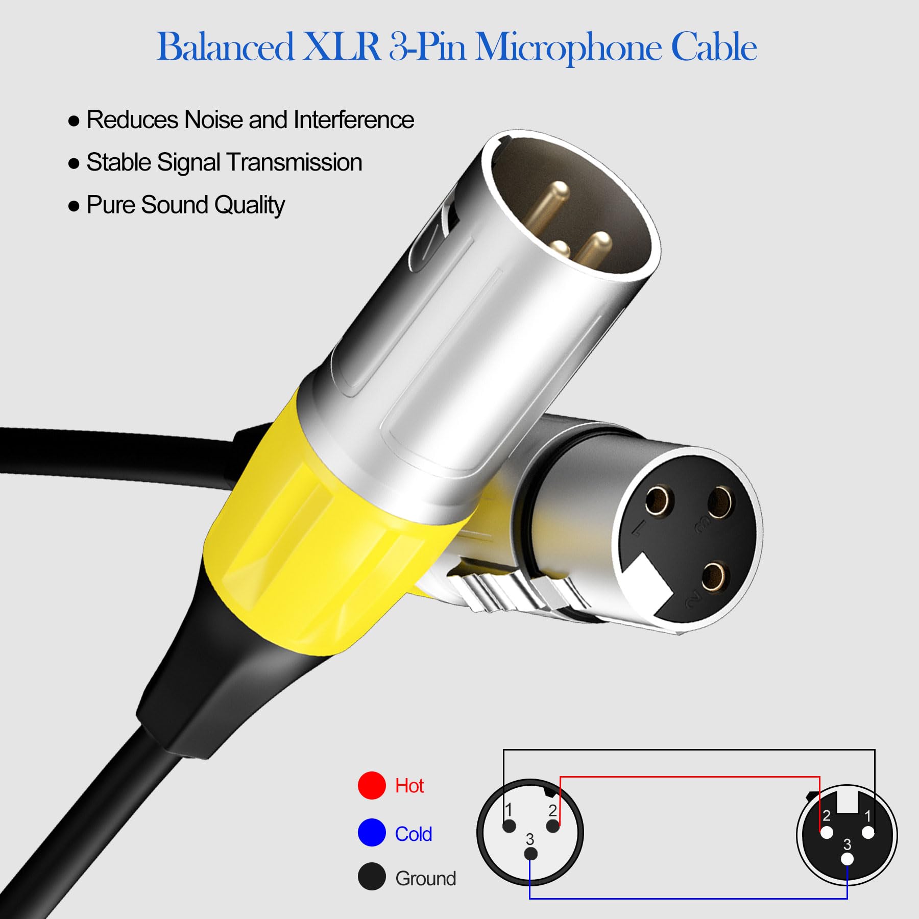tisino Cable de micrófono XLR a XLR, paquete de 6 cables de micrófono XLR macho a hembra multicolor con conector XLR de 3 pines, cable XLR equilibrado para estudio de grabación, podcast, mezclador de