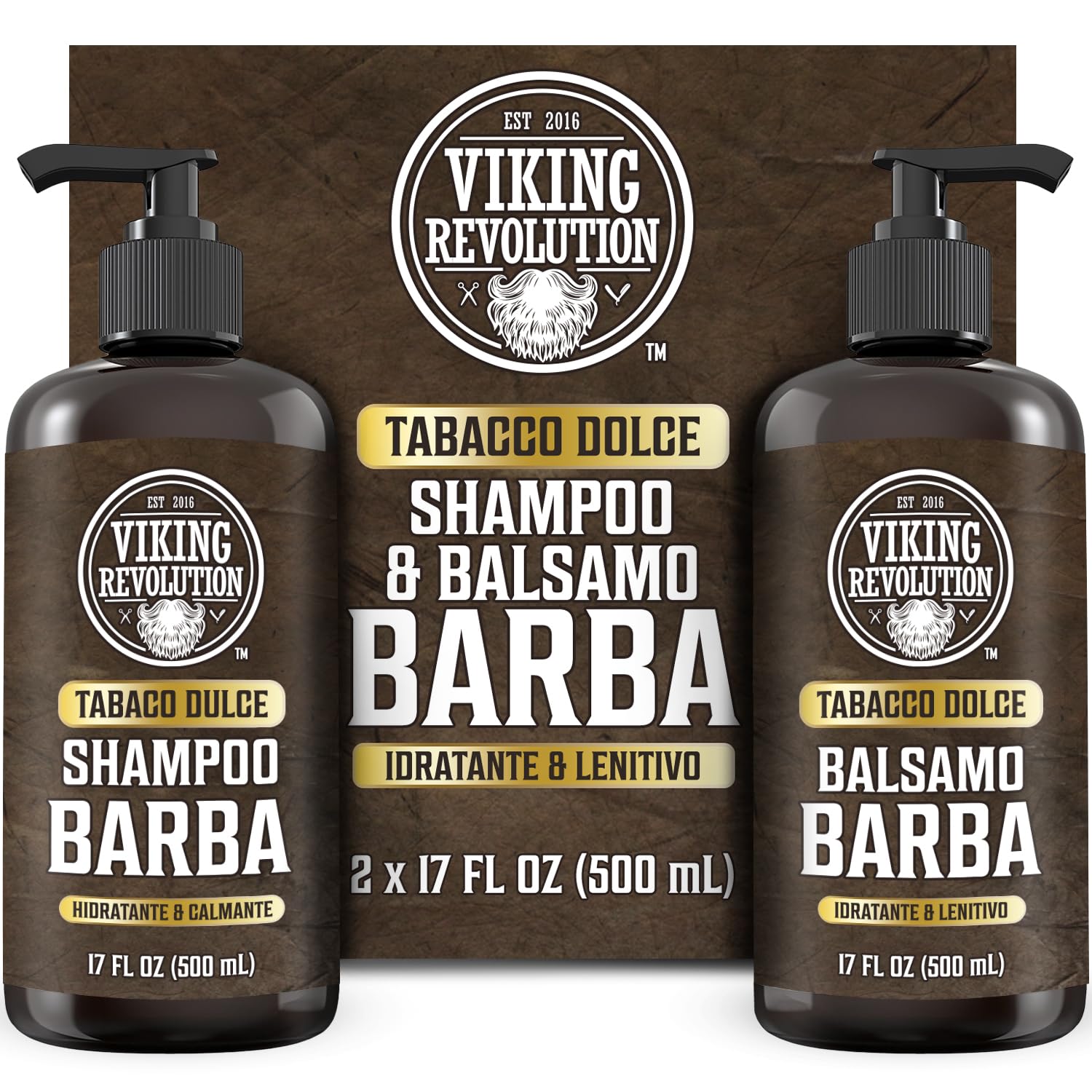 Viking Revolution - Shampoo Barba Uomo - Include Balsamo con Oli di Argan e Jojoba - Ammorbidisce, Lenisce e Rinforza la Barba - Tabacco Dolce - 2 x 500 ml