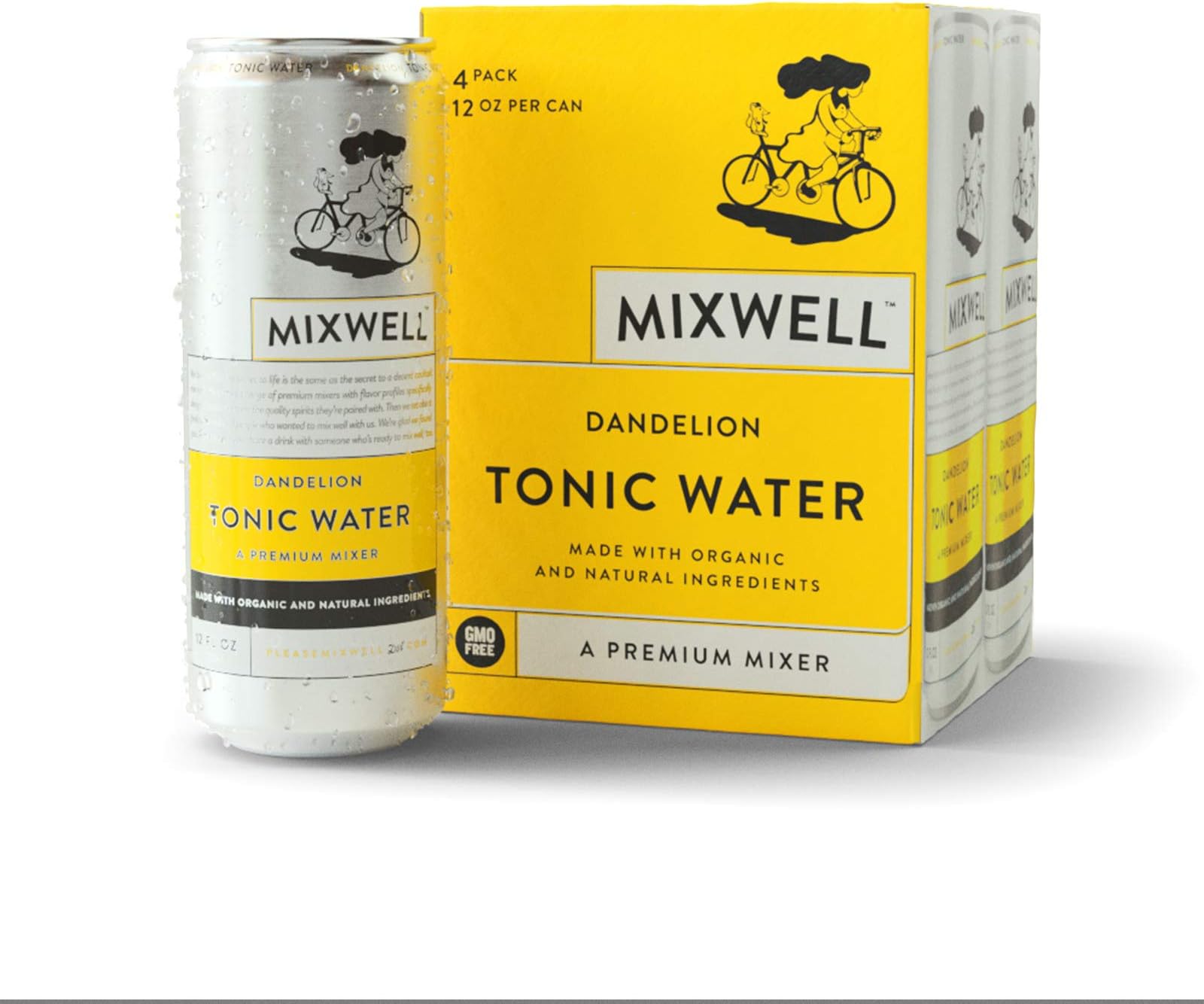 Mixwell Dandelion Tonic Water with Quinine - Premium Mixer for Drinks - Made with Organic and Natural Ingredients - 12 Fl Oz Can (4 Pack)