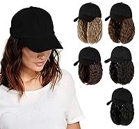 Vista 1 de AynnQueen Gorra de béisbol con extensiones de cabello para mujer, gorra ajustable con peluca sintética adjunta de 24 pulgadas, cabello ondulado