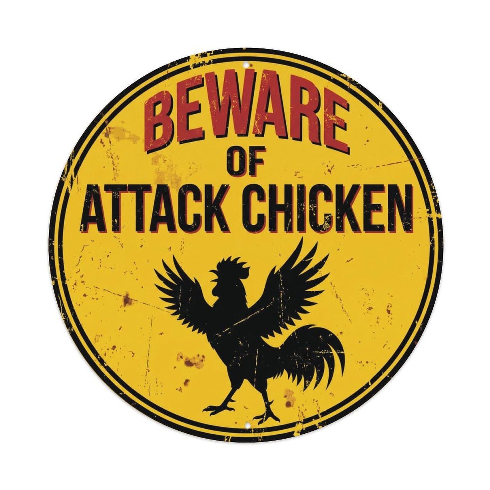 Beware Attack Chicken Funny Warning Notice Metal Tin Sign