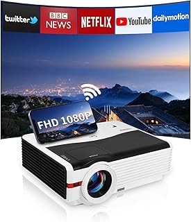 Native 1080p Movie Projector, 9000L Smart TV Wifi Projector Support Wireless Sync 300'' Big Screen, High Lumen Home Outdoor Full HD Bluetooth Projector HDMI USB VGA for Video Game