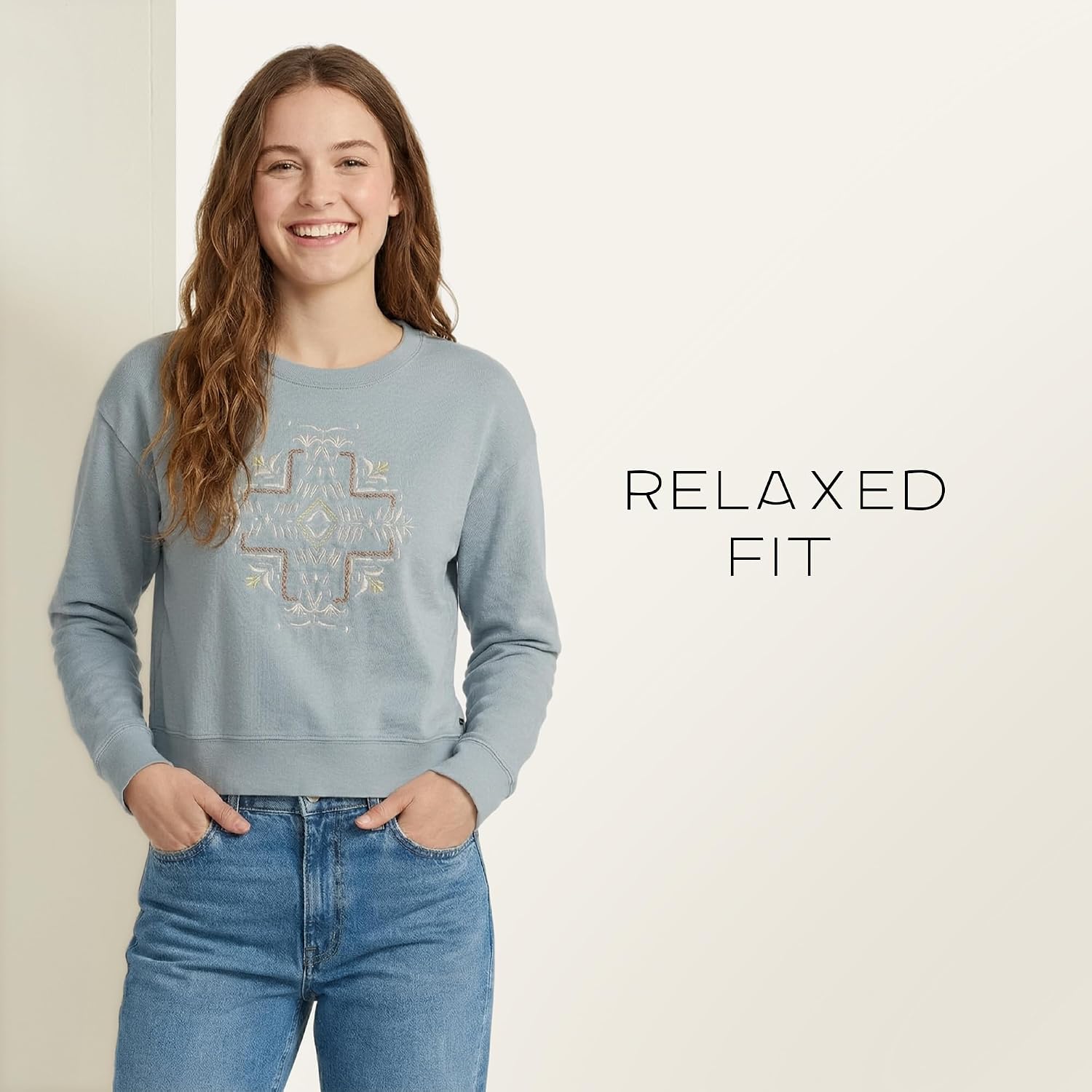 Pendleton Women's Embroidered Graphic French Terry Sweater, 100% Cotton, Lightweight Knit, Classic Crewneck