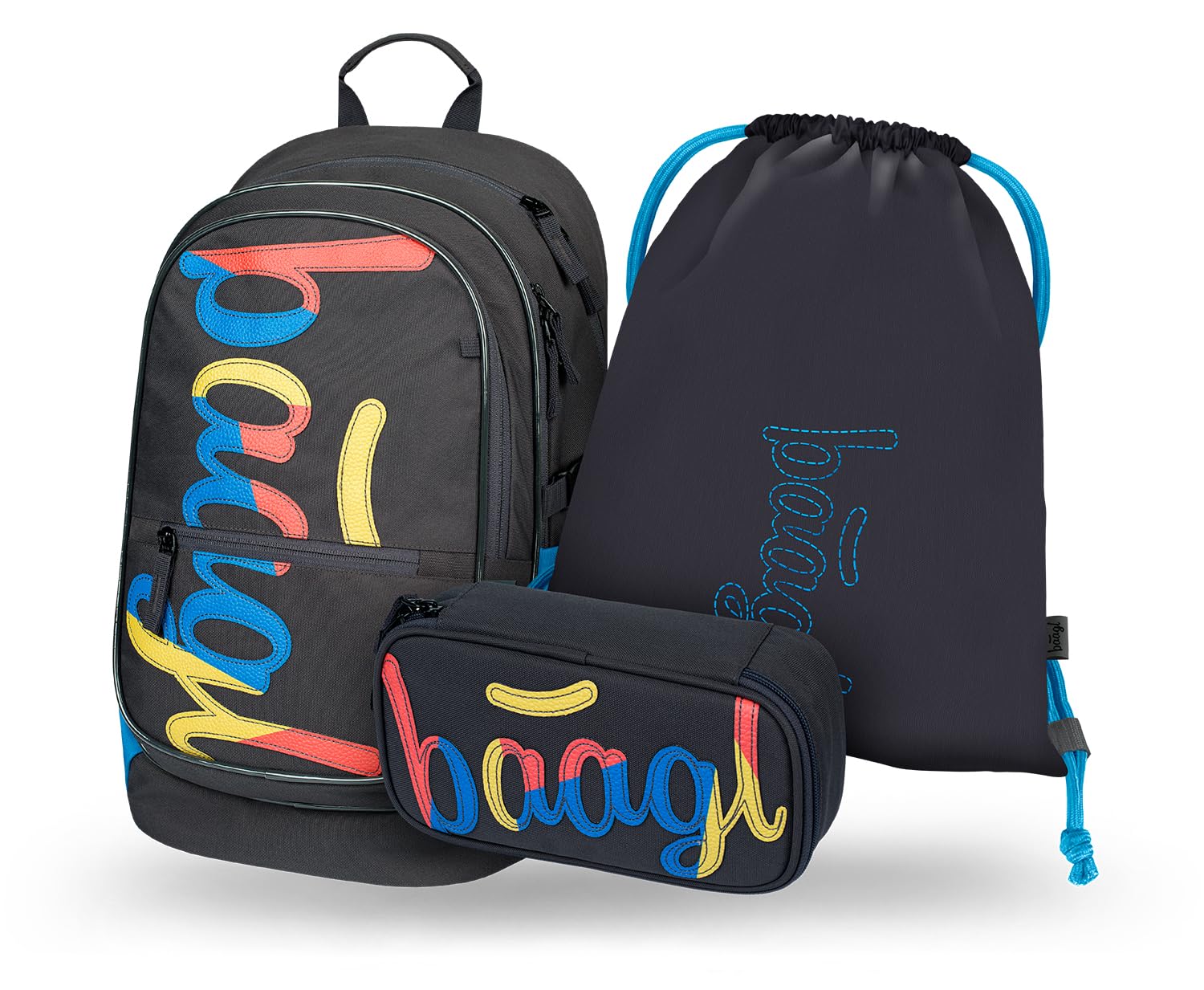 Baagl Zaino Per La Scuola, Set Da 3 Pezzi, Borsa Per La Scuola Elementare, Scuole Elementari Con Cintura Toracica, Zaino Ergonomico Per La Scuola, Logo Mix, Set Per La Scuola-image