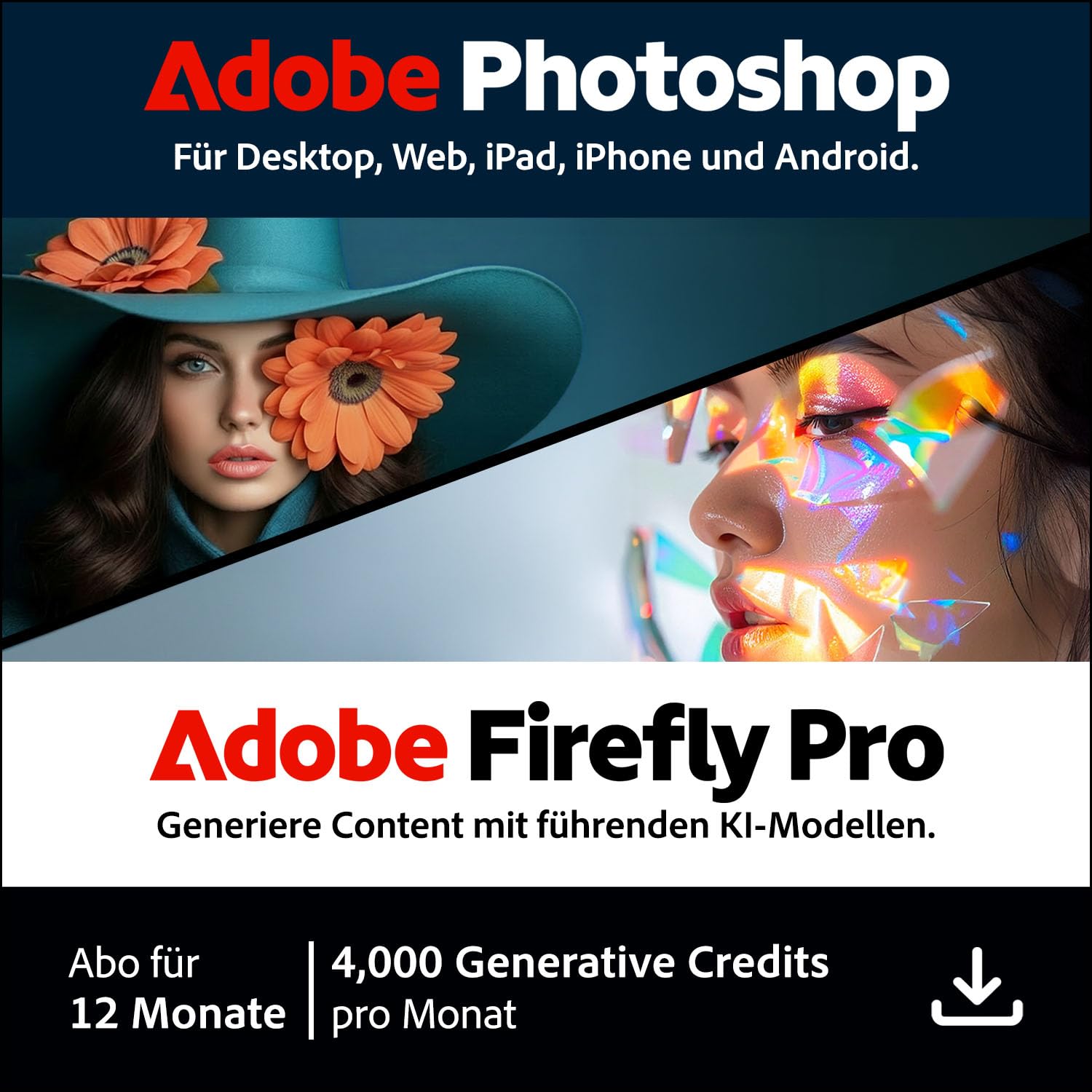 Adobe Photoshop + Adobe Firefly Pro | Fotobearbeitung und kreative KI-Software | 12-Monats-Abo | Download für PC/Mac