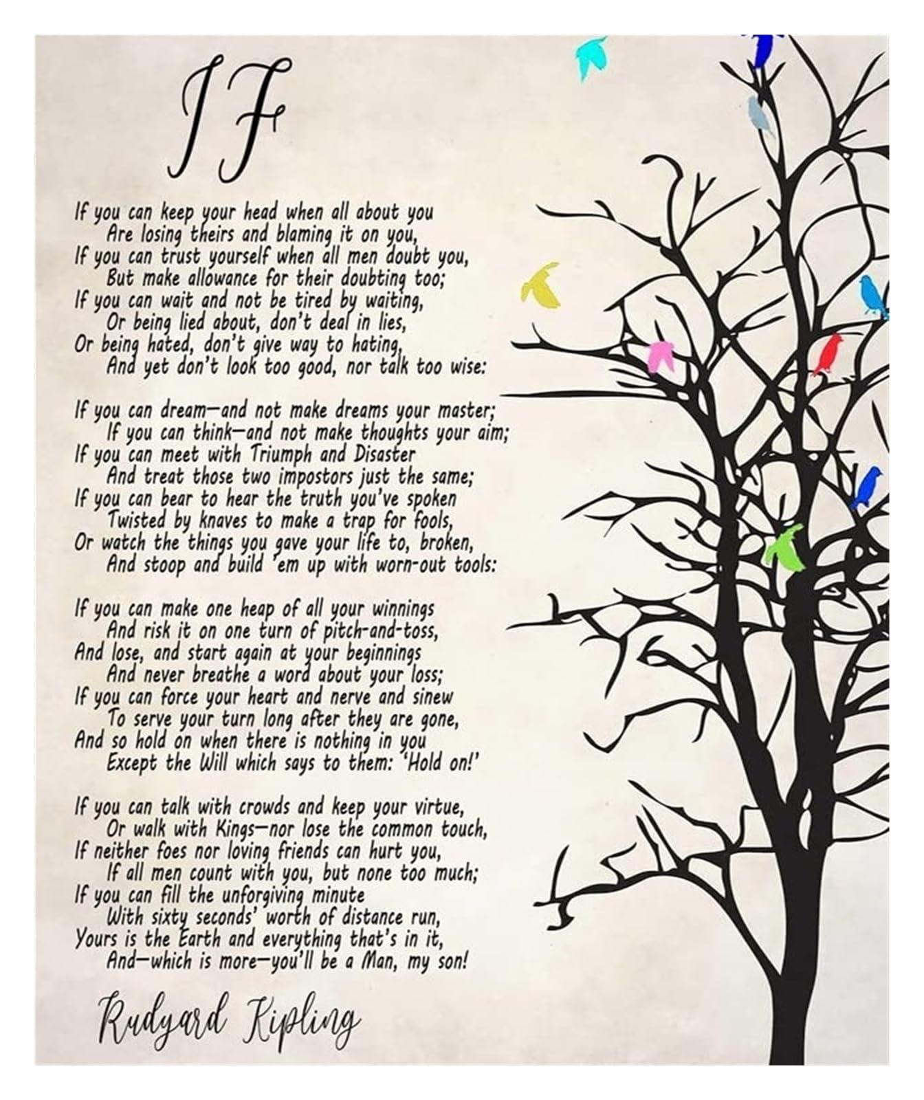 RNUMLIGH Inspirational ‘If’ Poem by - Calligraphy Style Poster with Life Lessons, Framed Art Print for Motivational Office Wall or Den​(Framed,16x24inch(40x60cm))