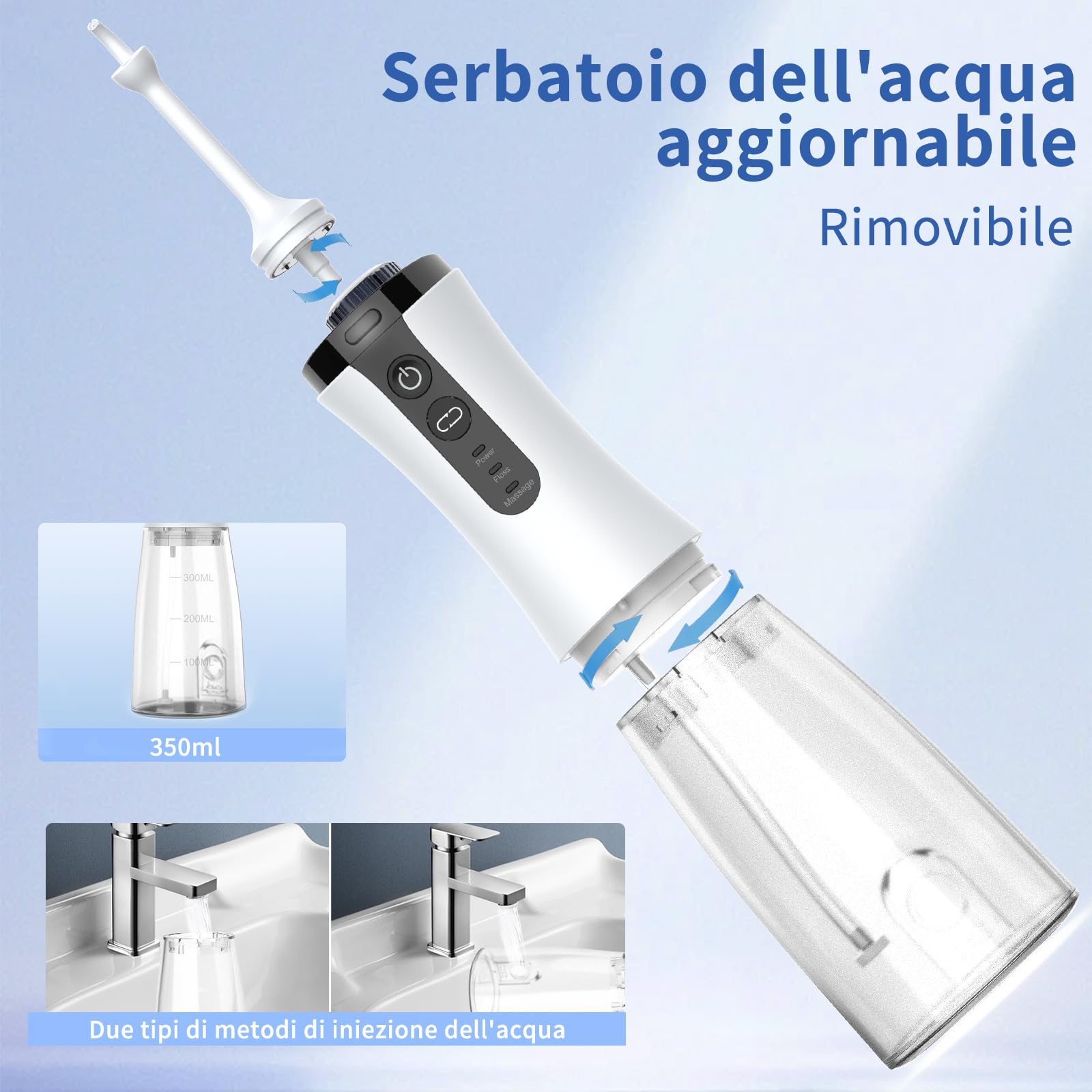 Visivo Irrigatore Orale Senza Fili, Idropulsore Dentale ad Acqua con Irrigatore Orale Dentale Ricaricabile Impermeabile IPX7 per Viaggi a Casa (Bianco)