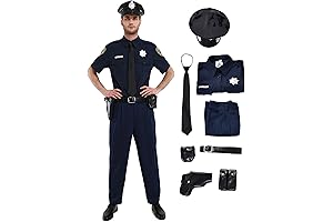 Coskidz Boys Haikyuu Men's Short Sleeve Police Officer Uniform Cop Halloween Costume with Cap