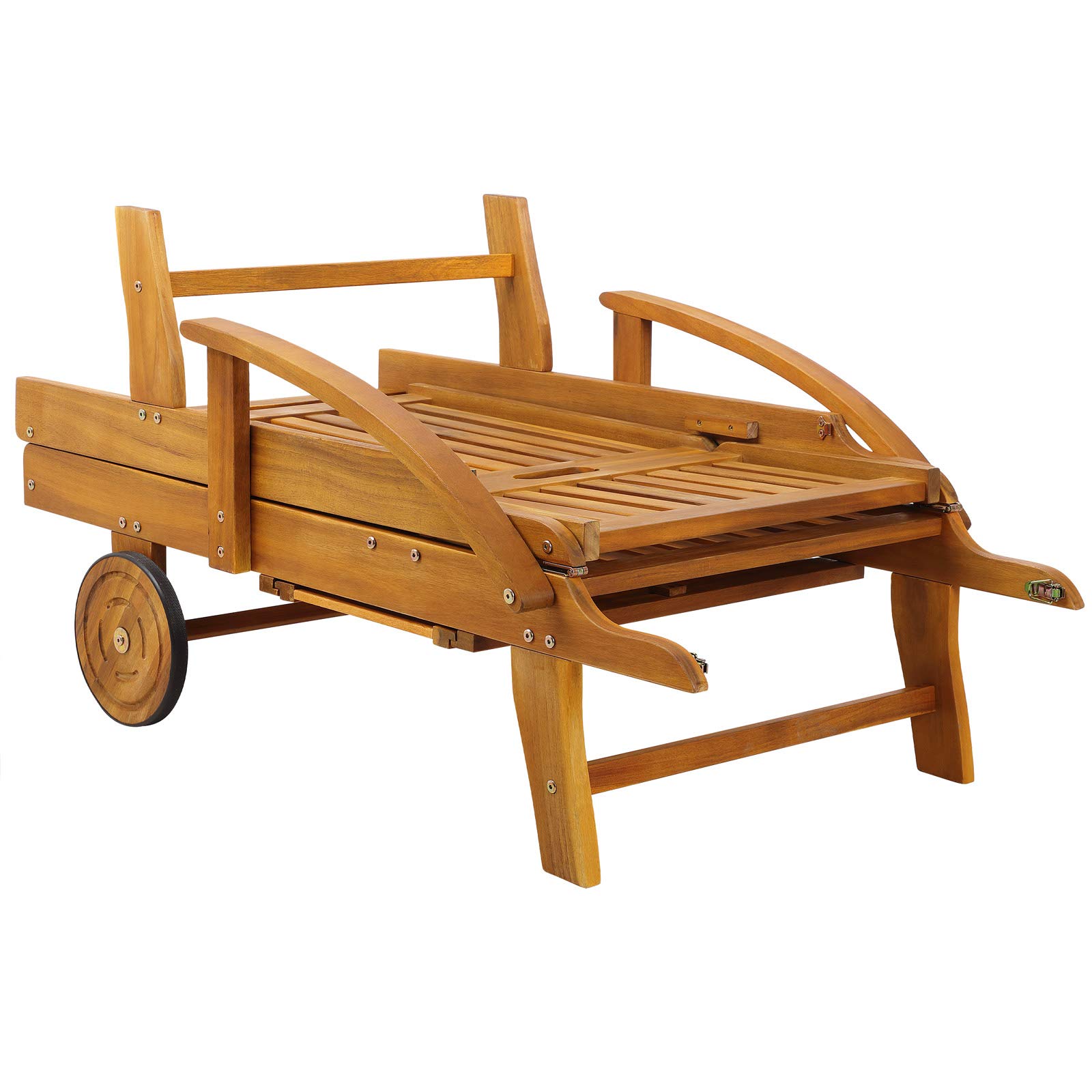 CASARIA® 2x Tumbonas Plegables Exterior Madera Acacia Silla Reclinable Jardín Respaldo Ajustable Reposabrazos Mesa Extensible 2 Ruedas Resistente Intemperie Carga 160Kg