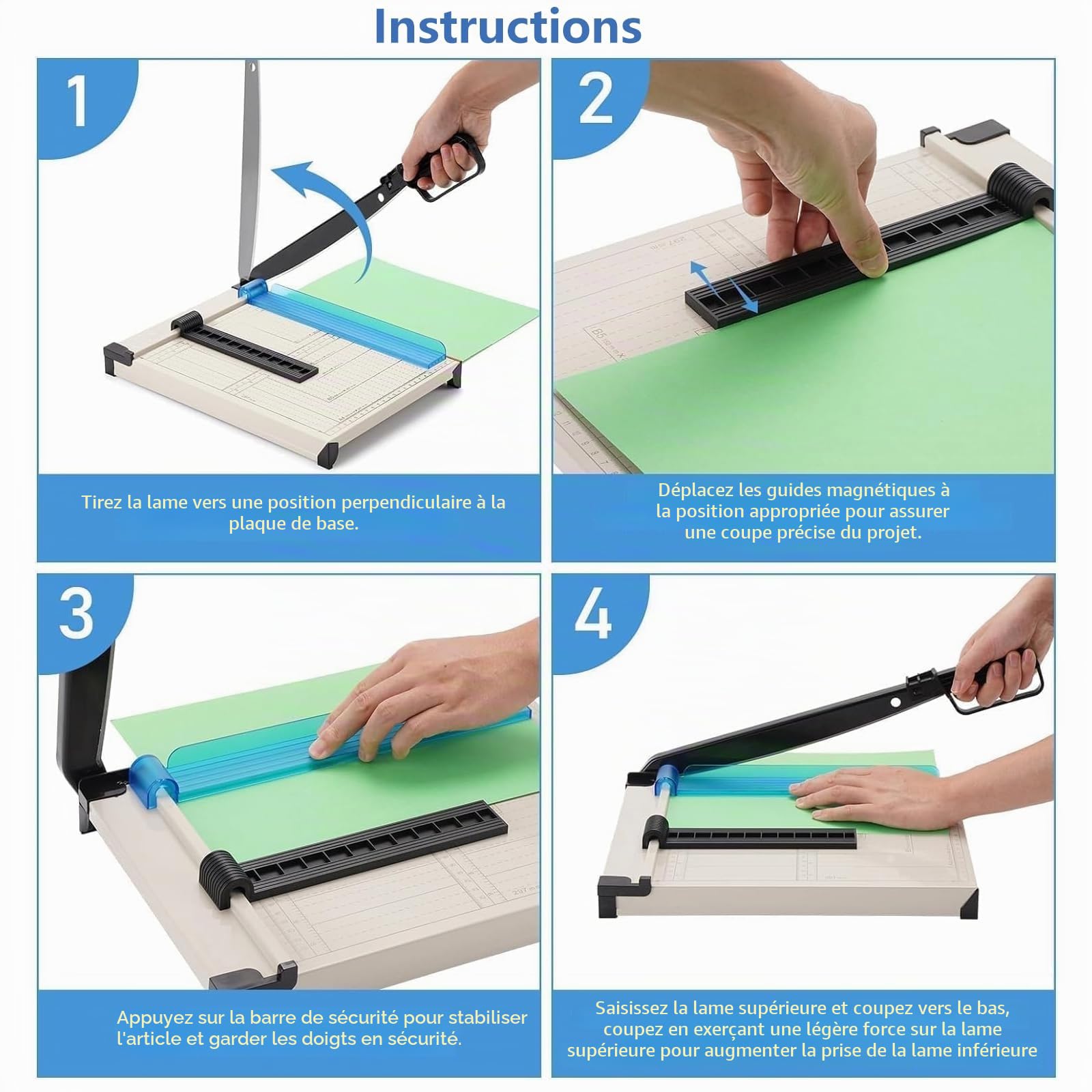 Yolispa Massicot A4, Coupe Papier, Guillotine Portable, Protection de Sécurité Automatique, Capacité de 12 Feuilles, Papier, Photos, Scrapbooking, Bricolage