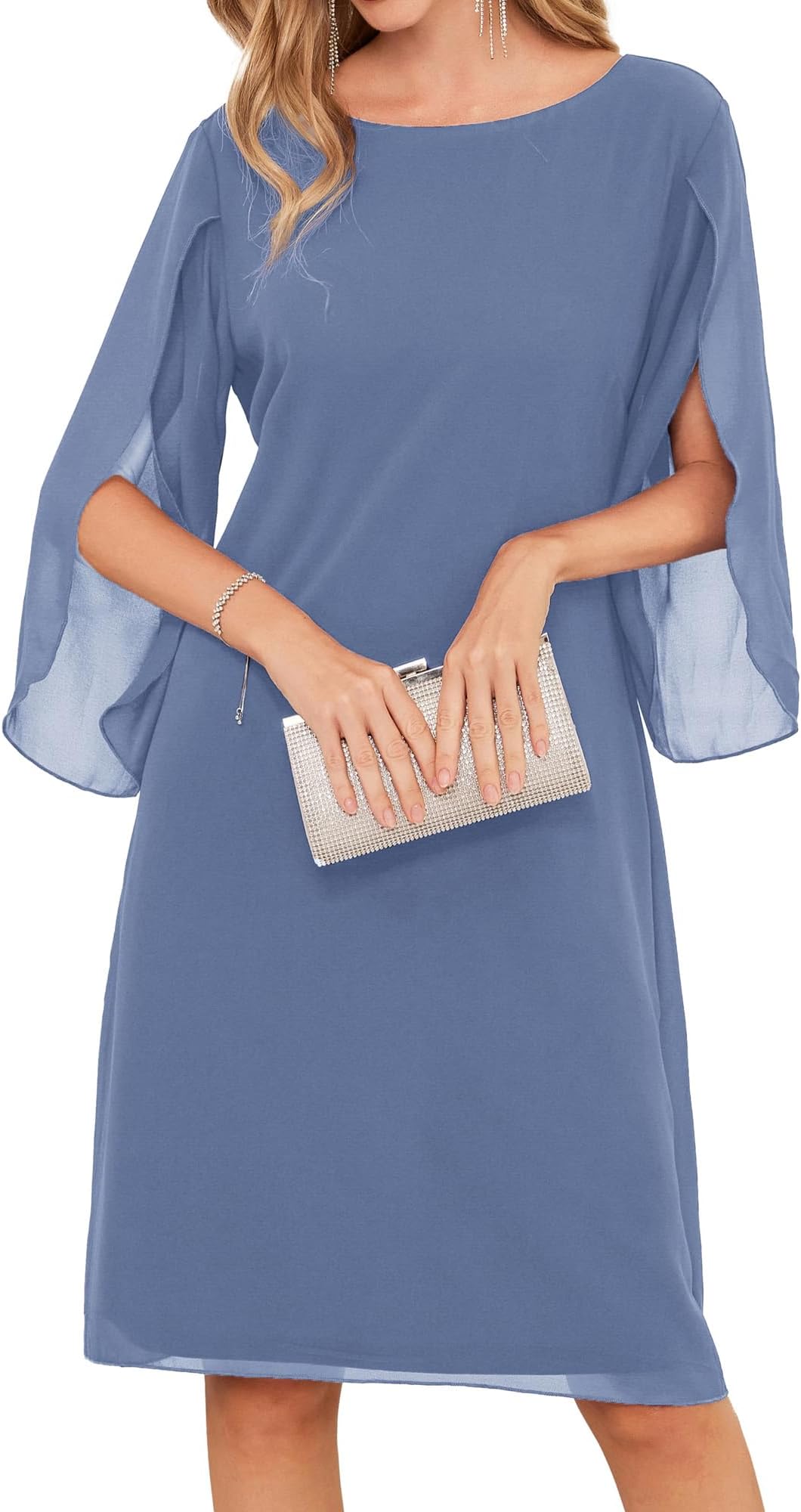 Womens Formal Wedding Guest Dress 2026 Chiffon Cocktail Dress Mother of the Bride Dresses Midi Fashion Clothing