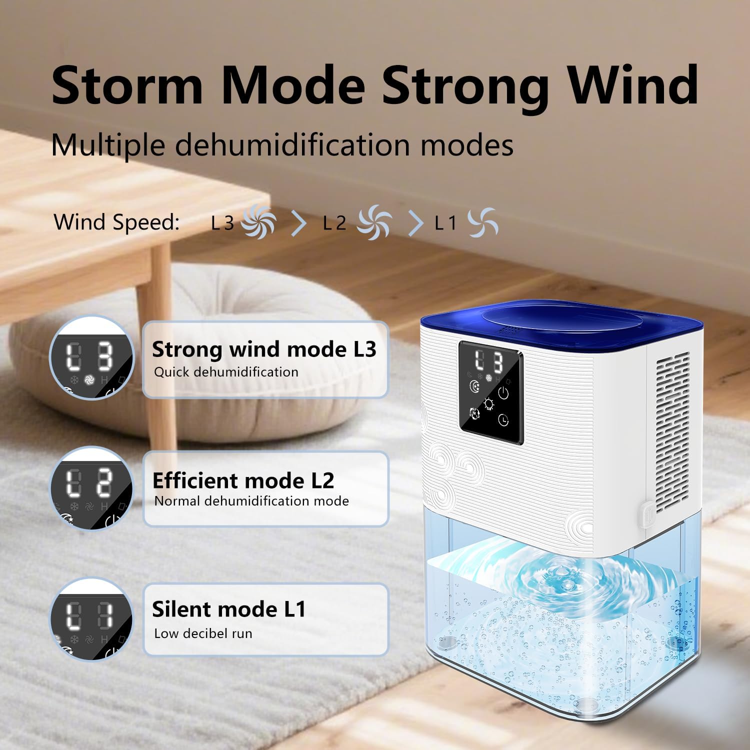 Dehumidifiers for Home,with 105 OZ Water Tank (1000 Sq Ft), Quiet Dehumidifier for Bedroom, Basement, Bathroom, with Auto Shut Off, 7 Colors LED Light (White)