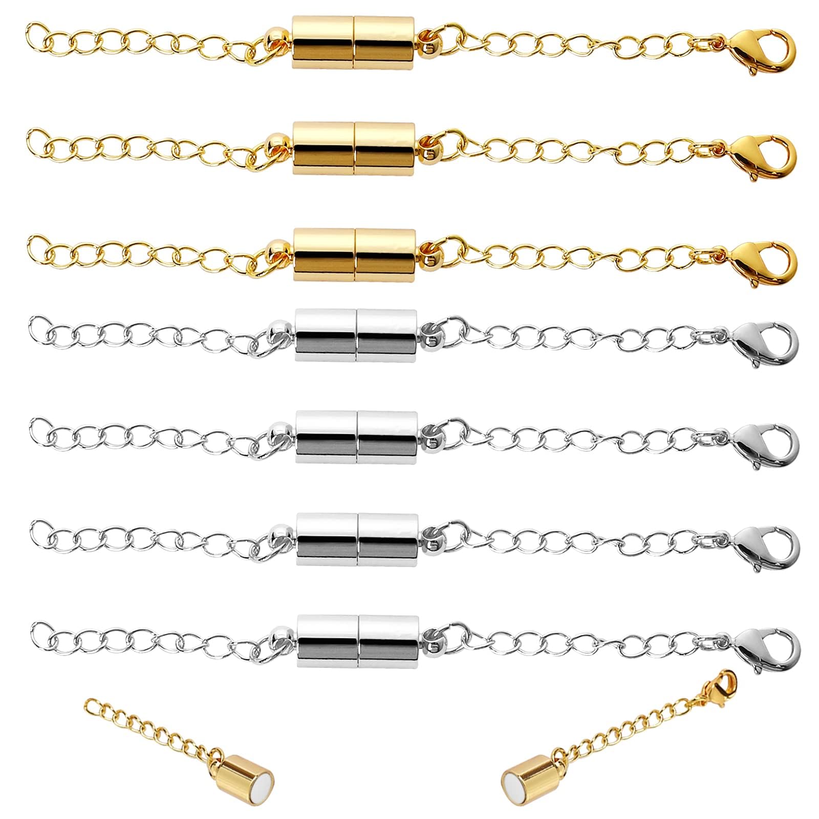 Magnetic Necklace Extender, 8 Pcs Magnetic Necklace Clasps with Extender Chains Magnetic Necklace Clasps with Extender Chains Lobster Clasps Chain Extender Necklace Lobster Clasps and Closures