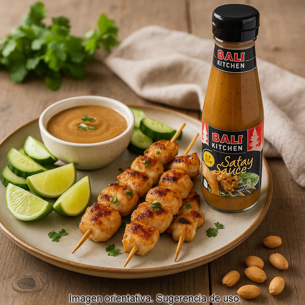 Salsa Satay Asiática de Cacahuete 200 ml Estilo Indonesia para Brochetas, Marinados, Wok, Noodles y Dips Sabor Tostado Cremoso