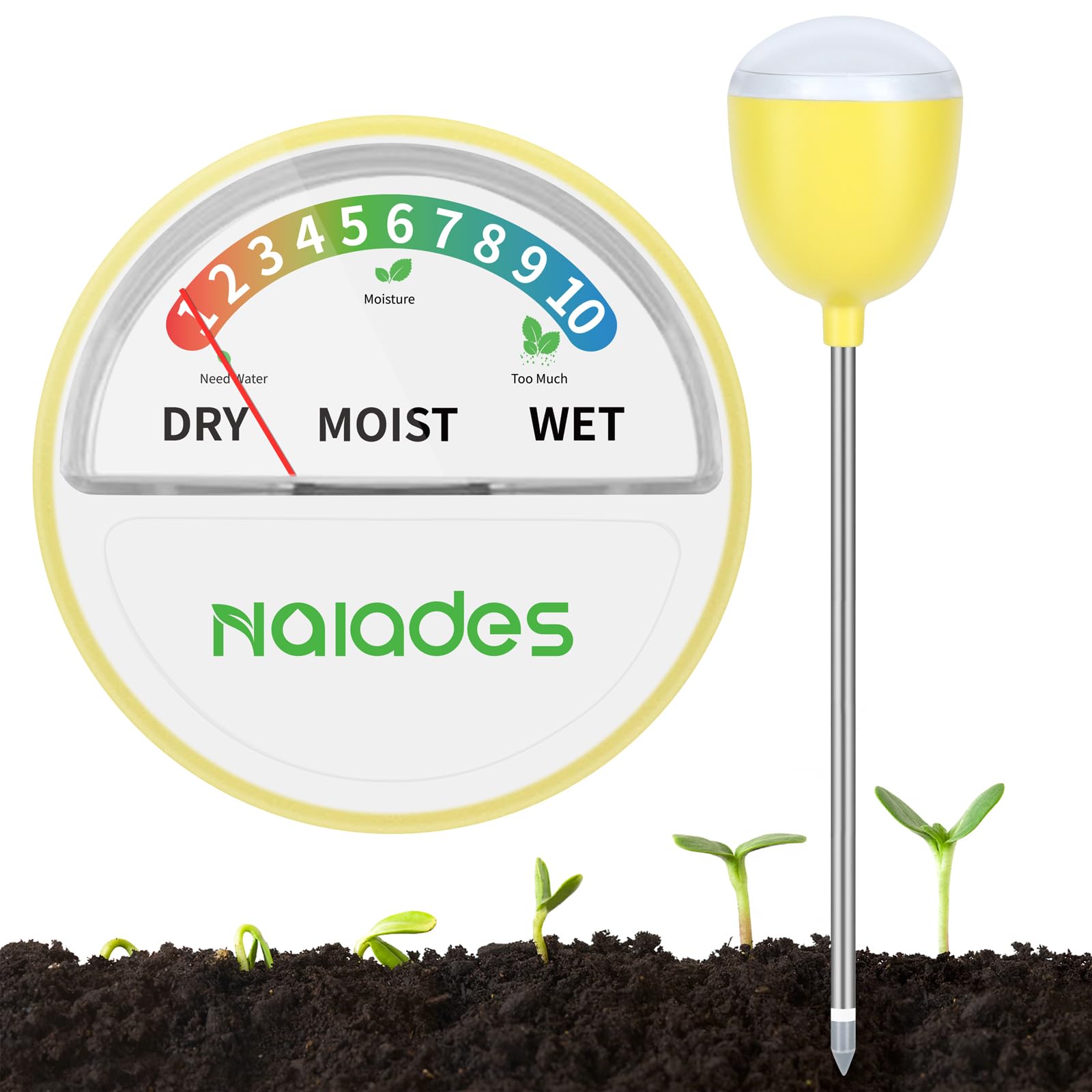 Soil Moisture Meter for Plant No Power Required Soil Hygrometer Plant Water Meter for Indoor and Outdoor Hous Plants, Garden, Farm, Lawn - Yellow