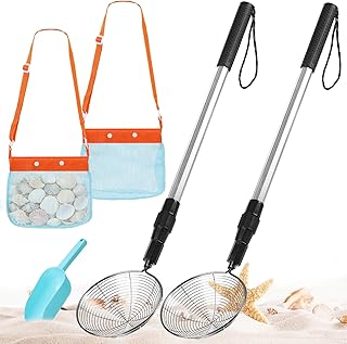 2 Pack Sand Sifter for Beach Shell Scooper with Seashell Bag and Sand Sh...