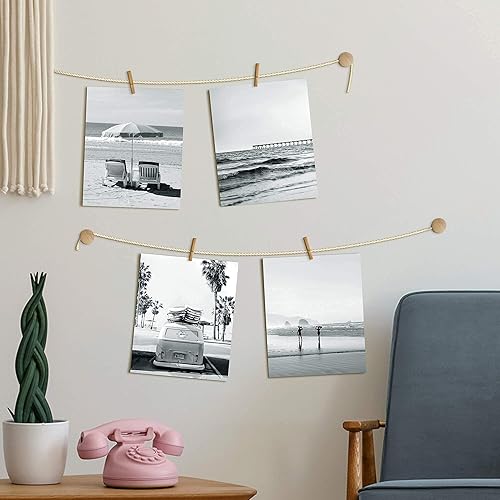 Miniatura 3 de Arte de pared costero para decoración del hogar, juego de 4 elegantes escenas de California en blanco y negro, arte retro para automóvil, silla de