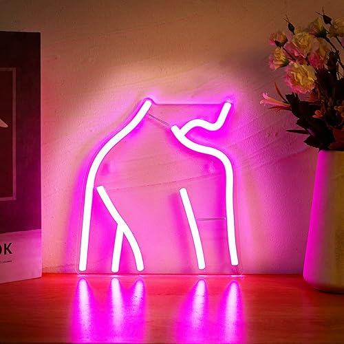 Letrero de neón LED rosa para mujer, linda luz de neón alimentada por USB, luz nocturna, arte de pared 3D y sala de juegos, dormitorio, sala de