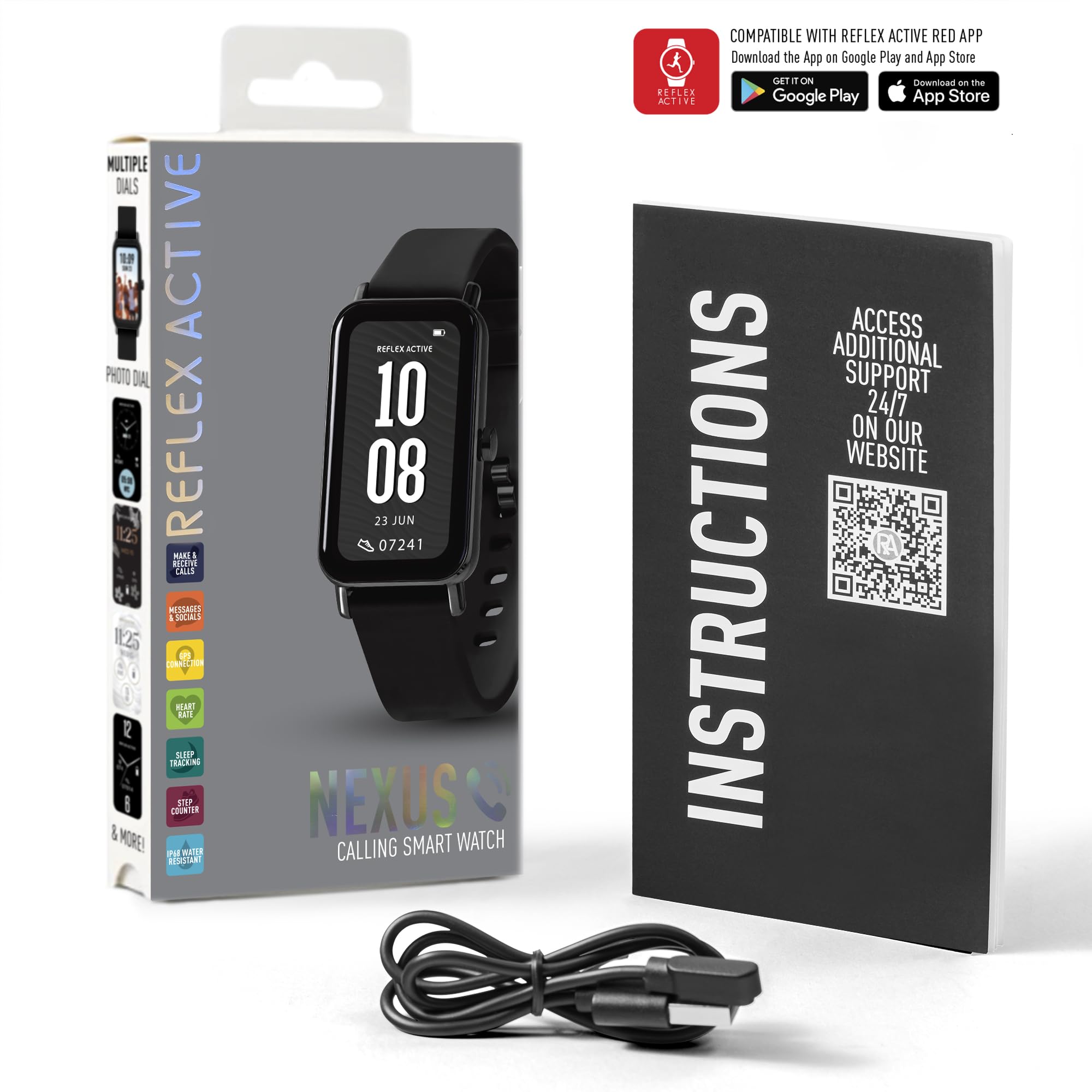 Reflex Active Czarny Nexus Unisex Smart Watch 4,6 cm połączenia, funkcje wellness, połączenie GPS, sterowanie muzyką, tryby sportowe, monitorowanie tętna, poziom tlenu we krwi, sterowanie muzyką