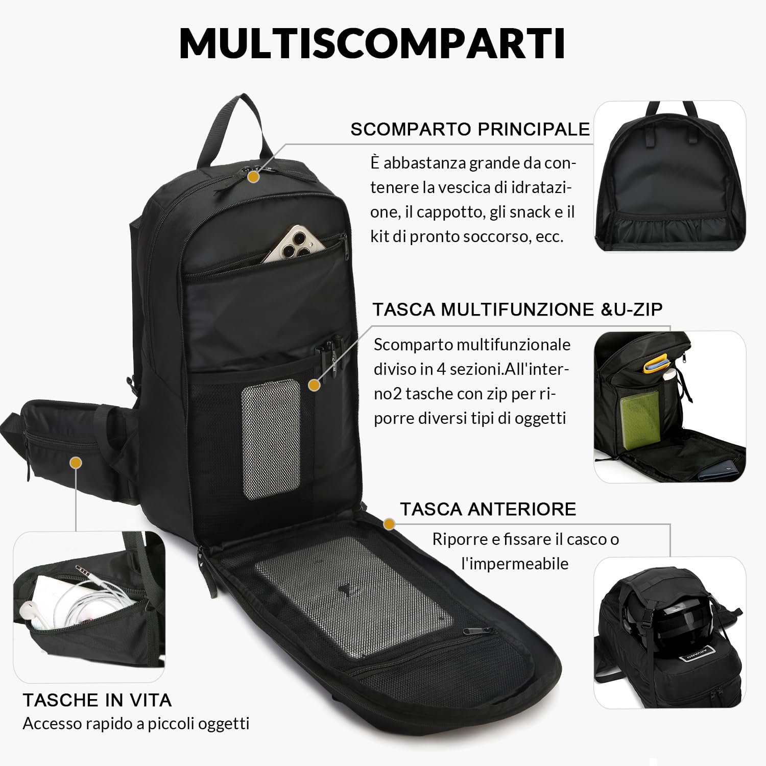 Zaino Bici 16L Zaino Bicicletta per Sci Escursioni Moto Snowboard Ciclismo MTB per Uomo e Donna