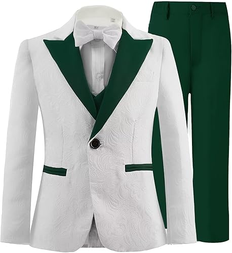 Miniatura 3 de Boys Formal Suits 3 Piece Jacquard Suit Set for Toddler Boys Ring Bearer Tux Suits for Wedding Boys Dress Blazer Vest Pants