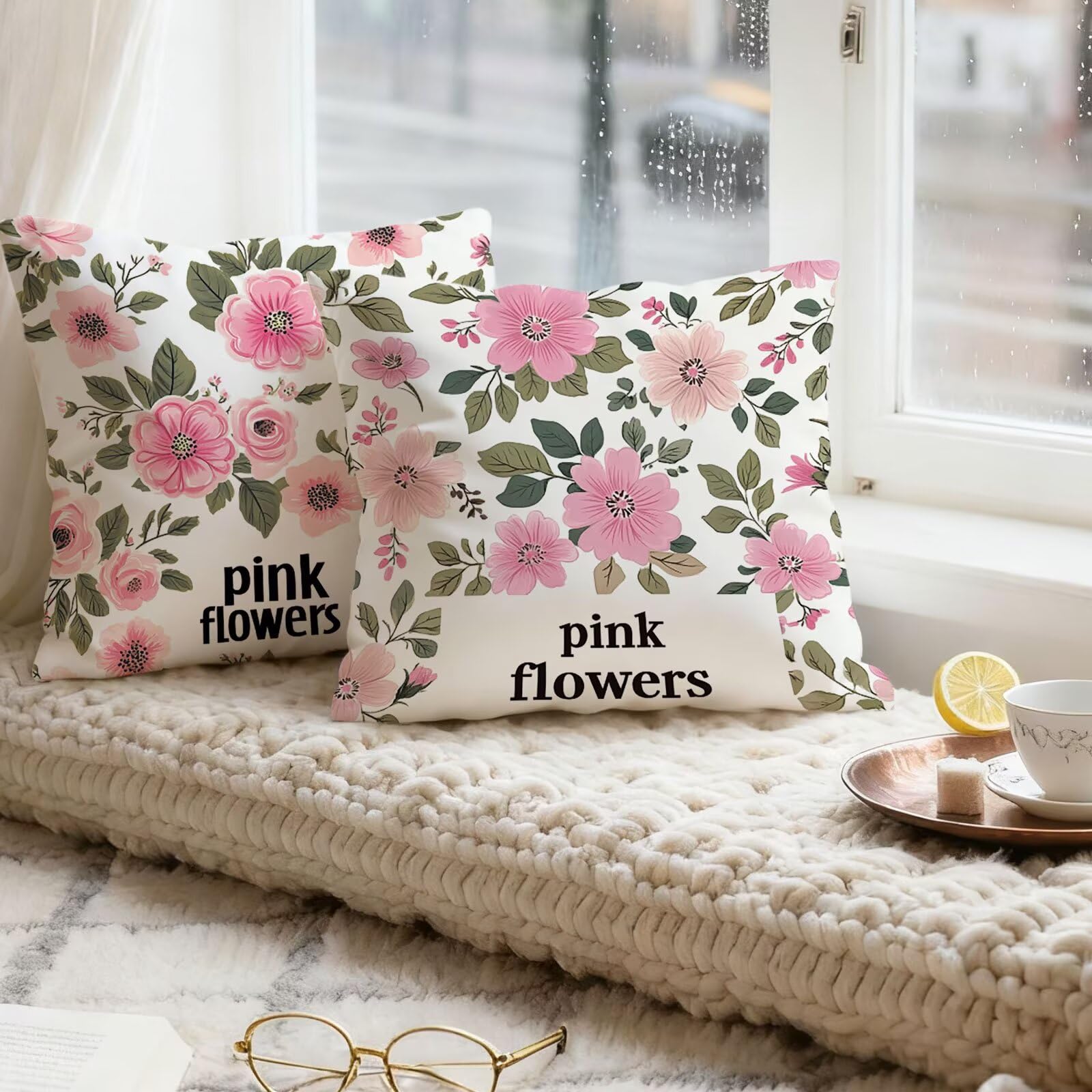 Rosa Funda Cojin 60x60 Flor Funda Almohada 60x60 Cojines Sofa Súper Suave Fundas Cojines Decorativos Fundas Almohadas 4 Piezas Almohada Cervicales y Cuello, para Hogar Cama Salon Decoracion E - 865