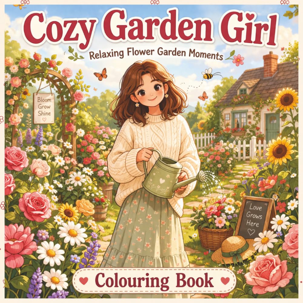 Cozy Garden Girl Colouring Book: Relaxing Floral Scenes for Stress Relief, Mindful Creativity & Peaceful Escapes (Anxiety Relief Adult Colouring Collection)