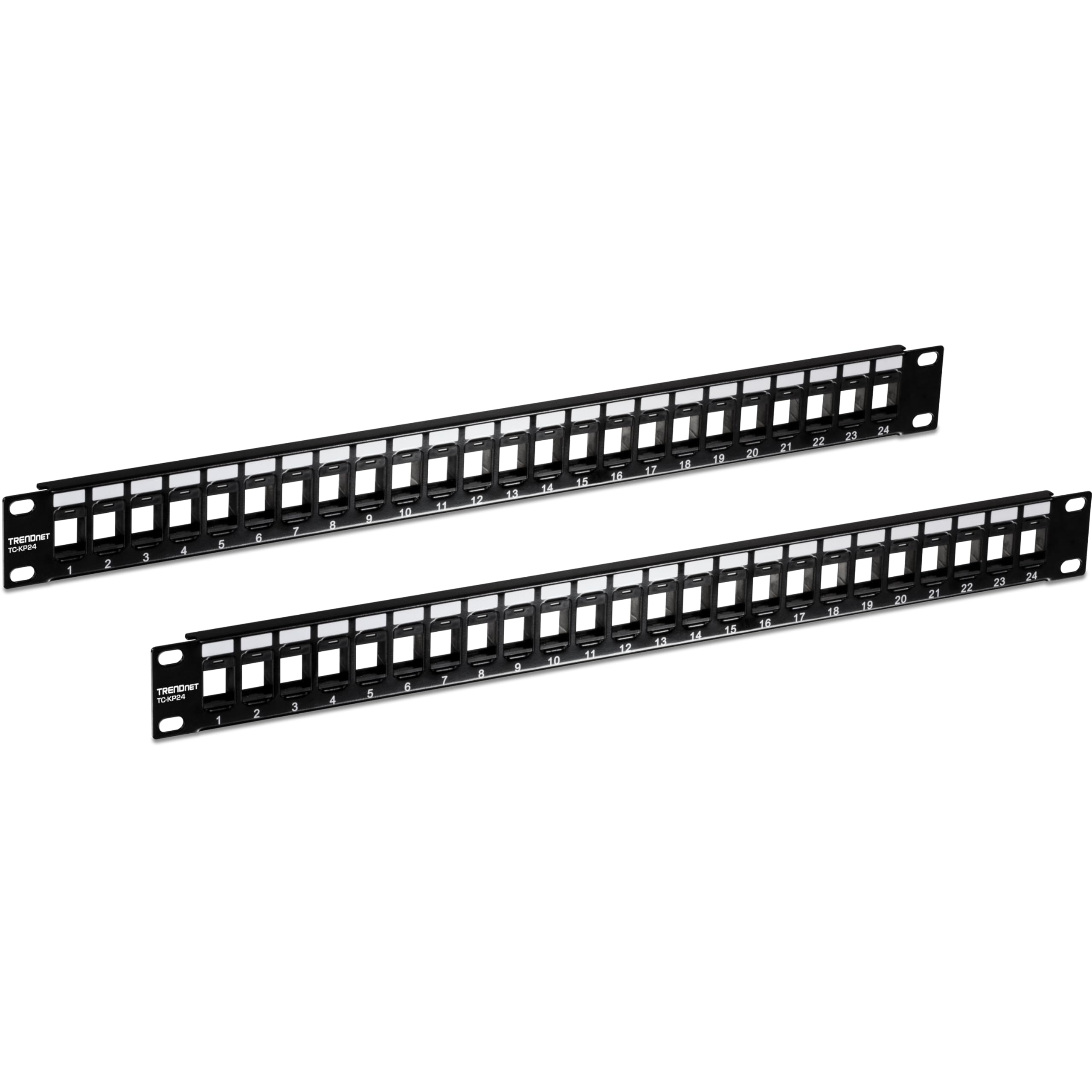 TRENDnet 24-Port Blank Keystone 1U Patch Panels, TC-KP24/2, 1U 19" Metal Rackmount Housing, Recommended with TC-K25C6 & TC-K50C6 Cat6 Keystone Jacks (Sold Separately), NDAA Compliant, Black