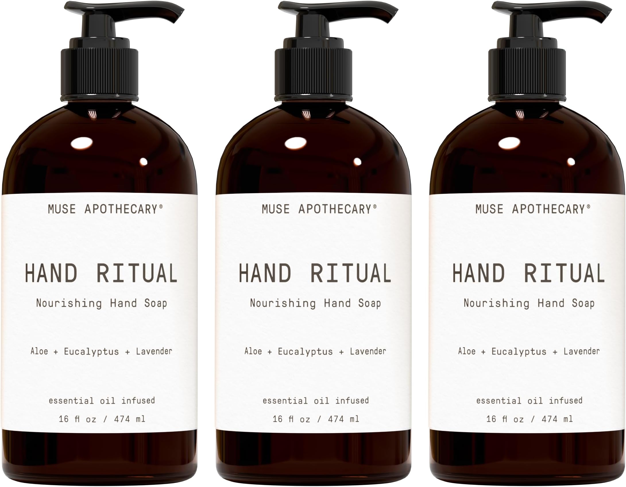 Hand Ritual - Aromatic and Nourishing Hand Soap, Infused with Natural Aromatherapy Essential Oils - USDA Certified Biobased - 16 oz, Aloe + Eucalyptus + Lavender, 3 Pack