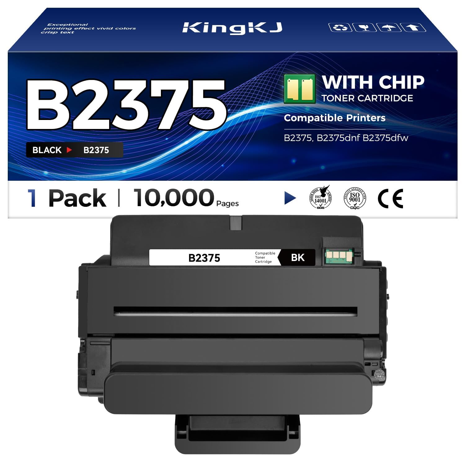 KingKJ B2375 High Yield Black Toner Cartridge 1-Pack Replacement for Dell C7D6F NWYPG C7D6 8PTH4 593-BBBI 593-BBBJ Toner Compatible for Dell B2375 B2375dnf B2375dfw Laser Printer Ink All-in-One Copier