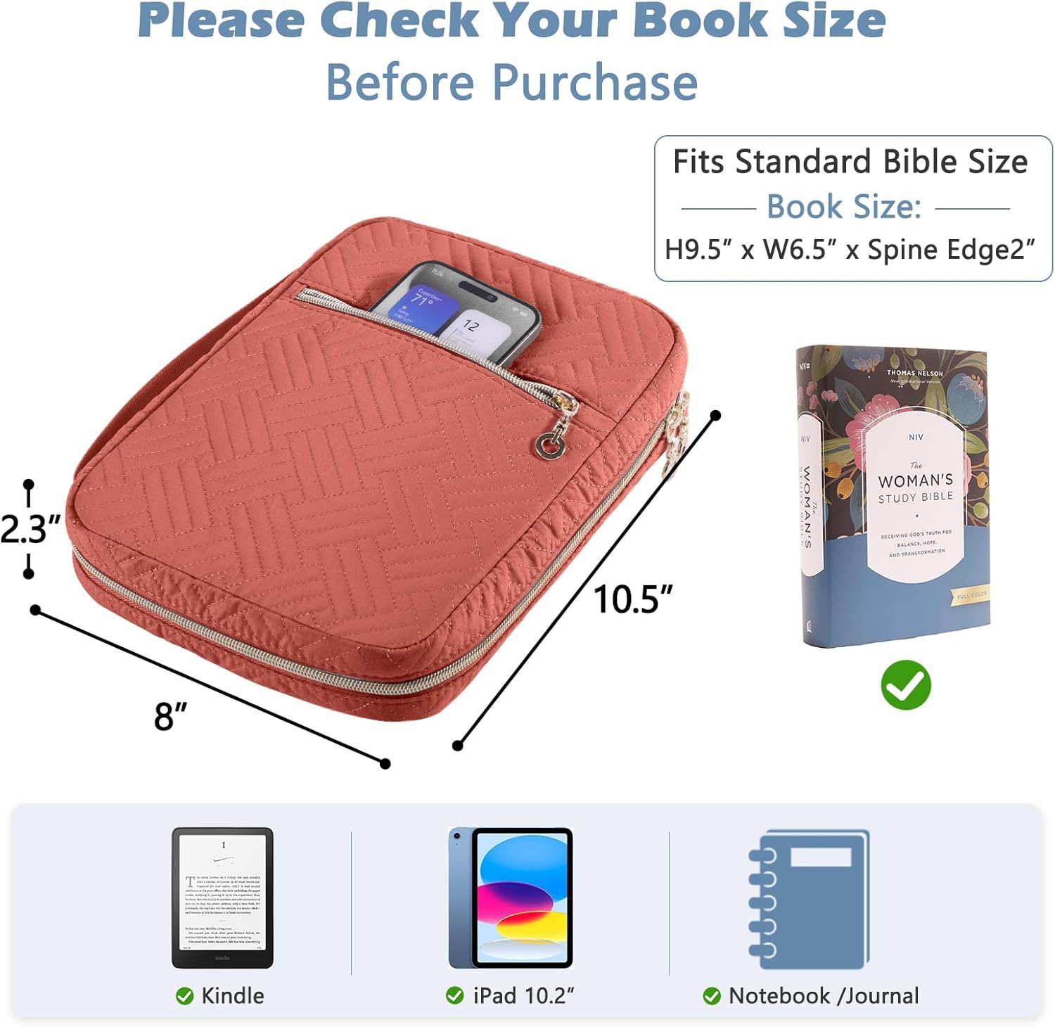 Bible Cover for Women - Soft Bible Case - Carrying Book Case for Bible Accessories - Bible Holder Case for Women - Girls Bible Bag - Bible Carrier - Bible Sleeve - Church Bag - Image 2