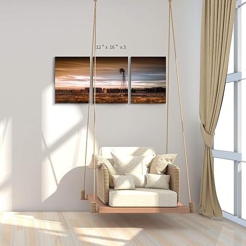 Miniatura 2 de Rustic Windmill Picture Wall Art Plains Landscape Artwork Farmhouse Painting Print on Canvas for Living Room (16'' x 12'' x 1 Panel)