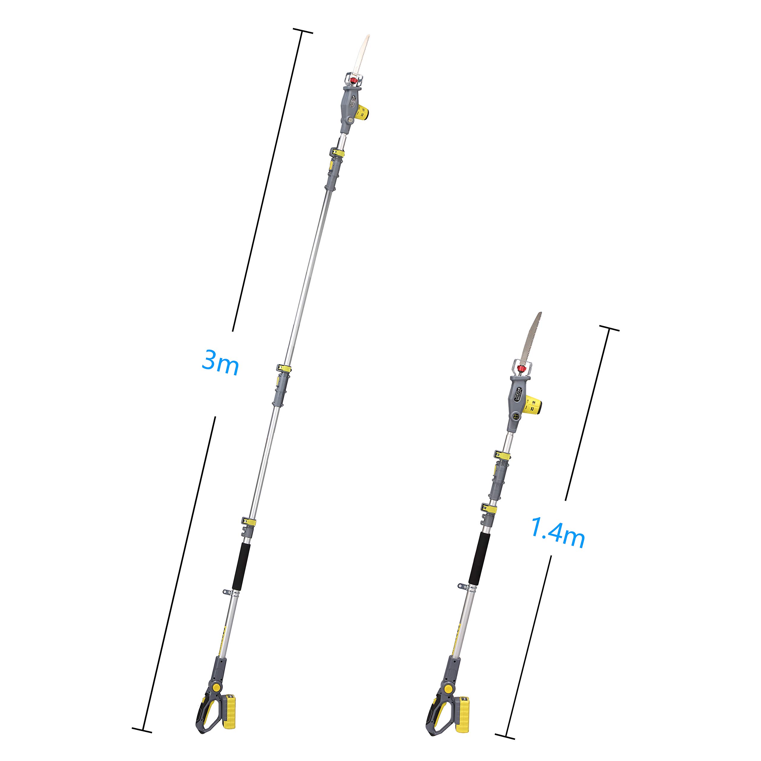 FANZTOOL Blade-Tec Teleskop Akku Hochentaster säbelsäge Handsäge mit 210mm langem Hochleistungs-Sägeblatt, bis 4,7m Reichweite, LEICHT DESIGN (mit 20V akku)