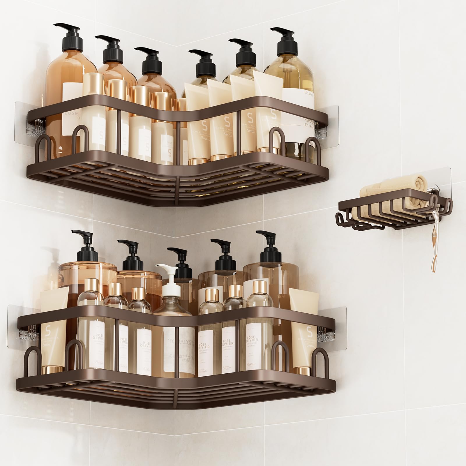 Veken Corner Shower Caddy 3-Pack, Advanced Rustproof Design&amp;Stable Storage