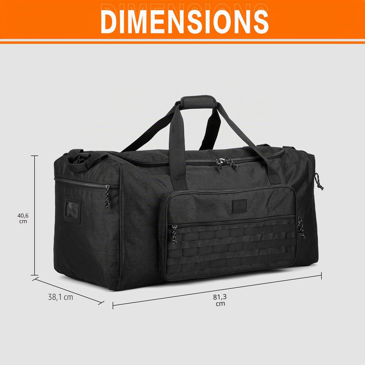 Sac de Sport Extra Large 115 L pour Hommes et Femmes, Sac de Voyage Robuste avec Bandoulière, Sacs de Sport Tactiques pour L'armée, Week-End, Nuitée, Camping, Noir