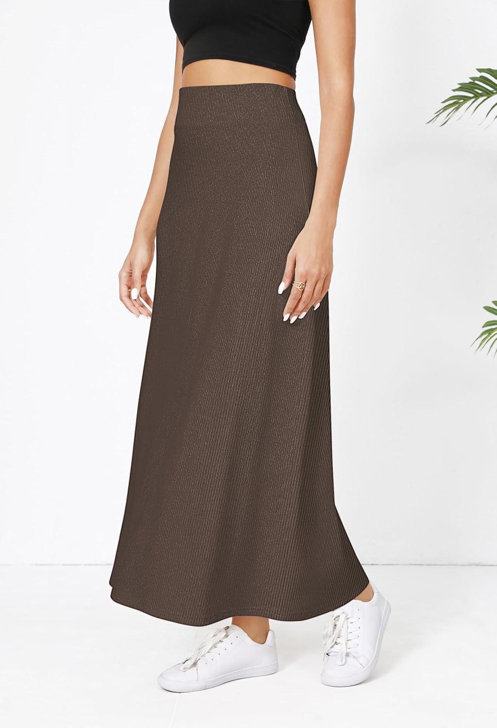 Urban CoCo Elastic Waist A-Line Long Maxi Skirt Below Knee for Women Fall Winter - Image 4