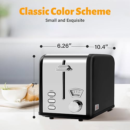 Miniatura 7 de HealSmart Tostadora de acero inoxidable de 2 rebanadas con ranura extra ancha y bandeja extraíble para migas, 5 opciones de sombra y funciones de