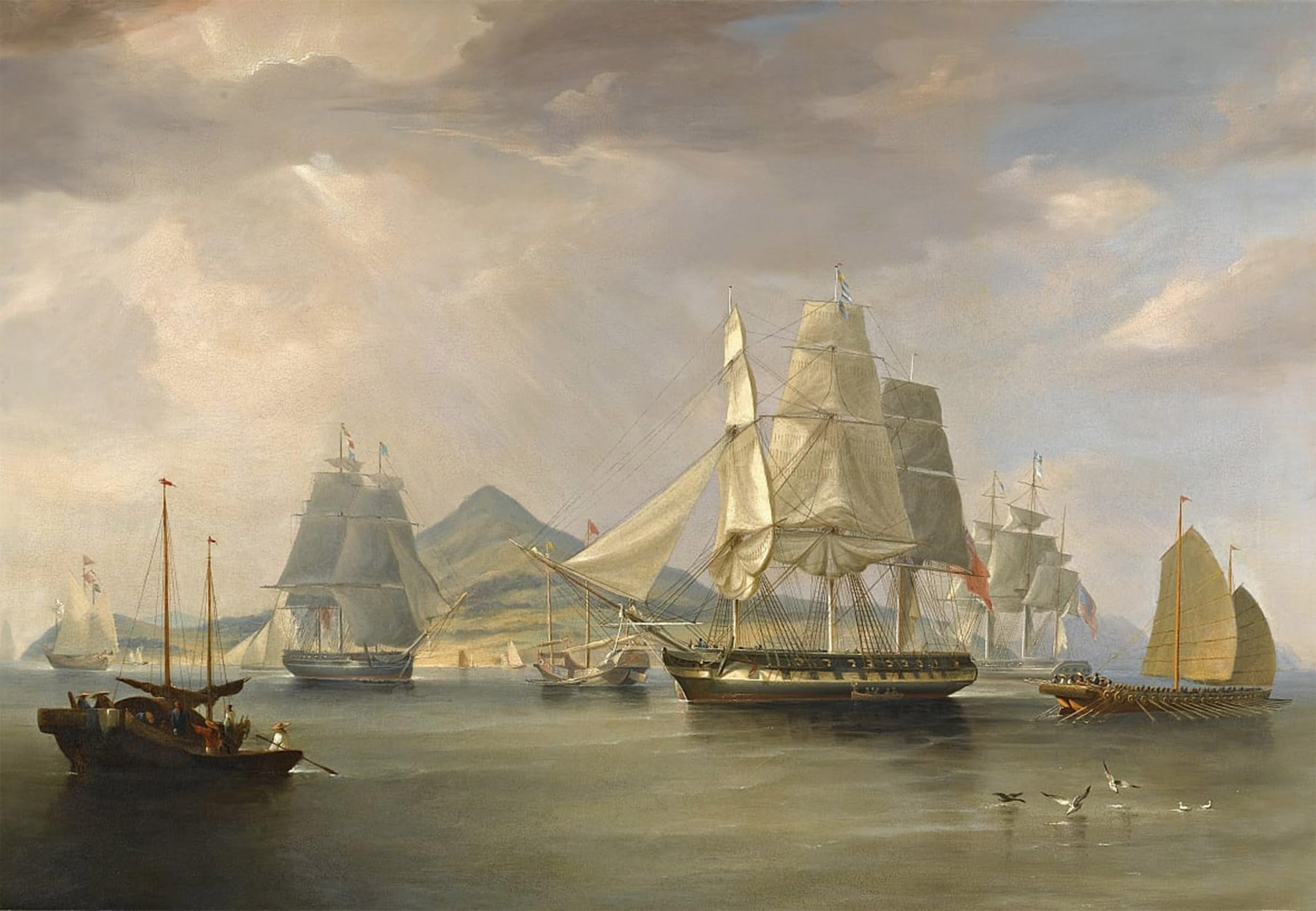 RZHRHJES Abstract Painting Poster Art Print Canvas Print Poster the Opium Ships At Lintinhina by William Huggins Landscape Canvas Painting for Home Decor 60x90cm
