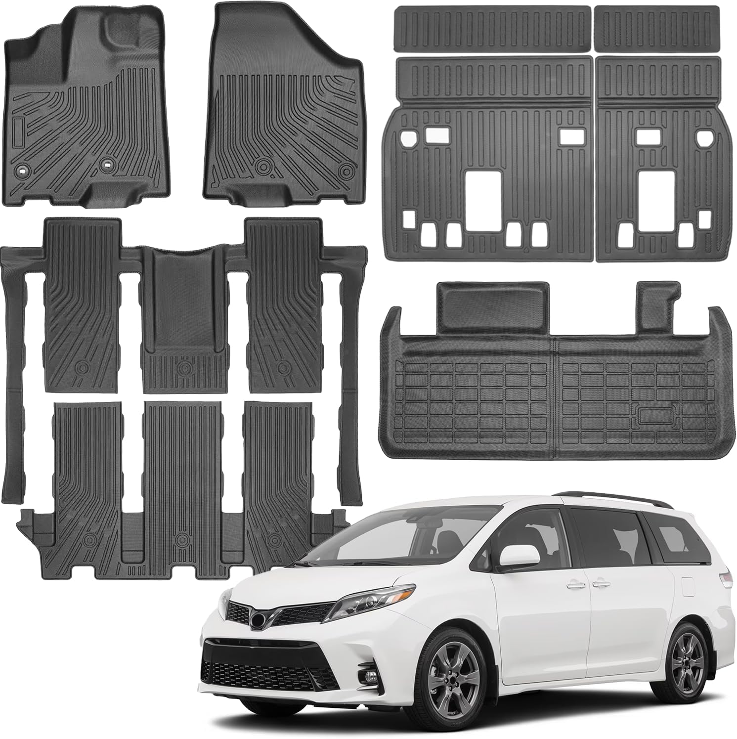 Floor Mats Compatible with Toyota Sienna 2013-2020(Only 7 Seats),All Weather Protection Duarble TPE Cargo Liner with Backrest Mats Accessories for Sienna 2013-2020