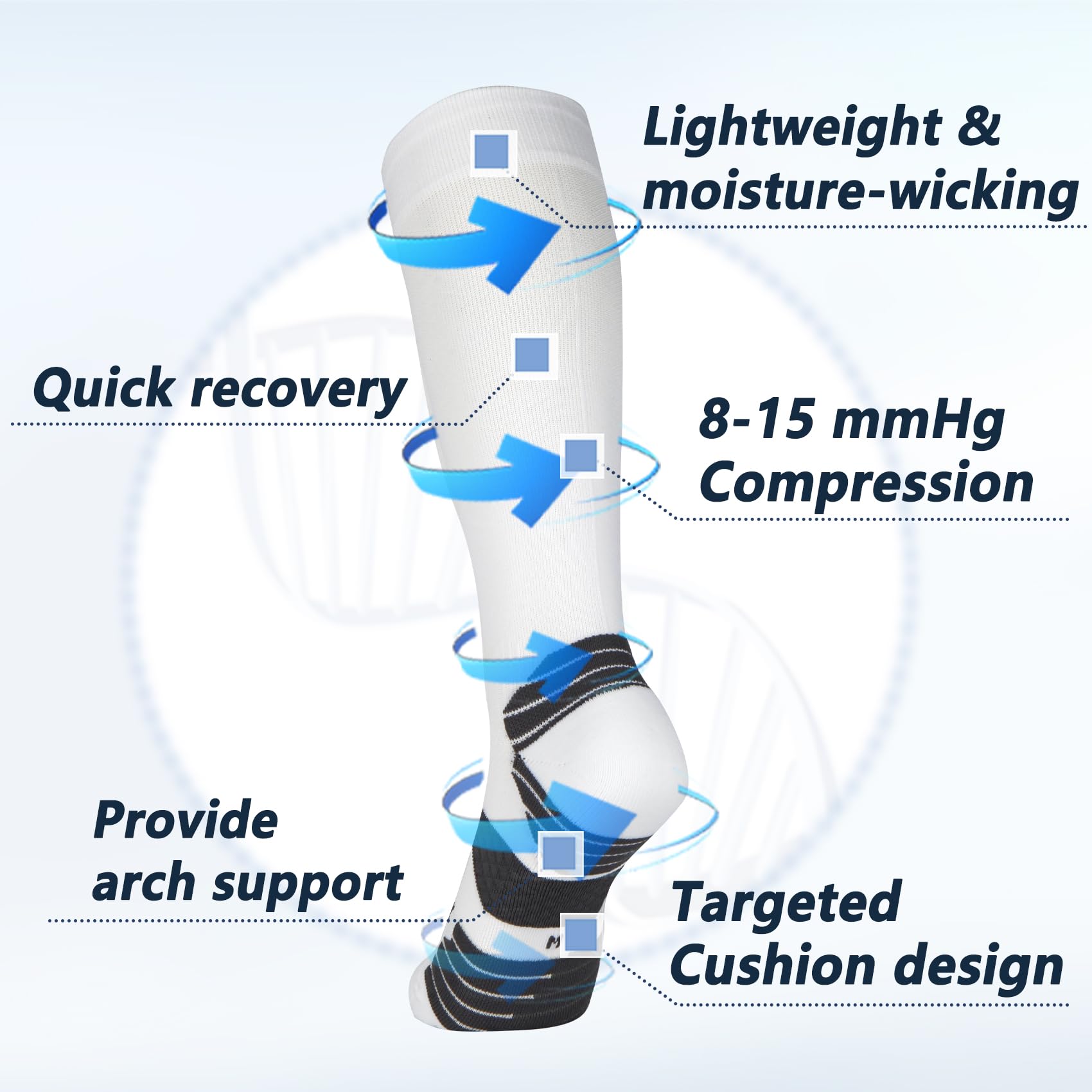 LIN PERFORMANCE 3 Pairs Light Compression Socks for Women and Men 8-15 mmHg Knee High Support Socks for Running Sport Athletic (Grey,9-11)