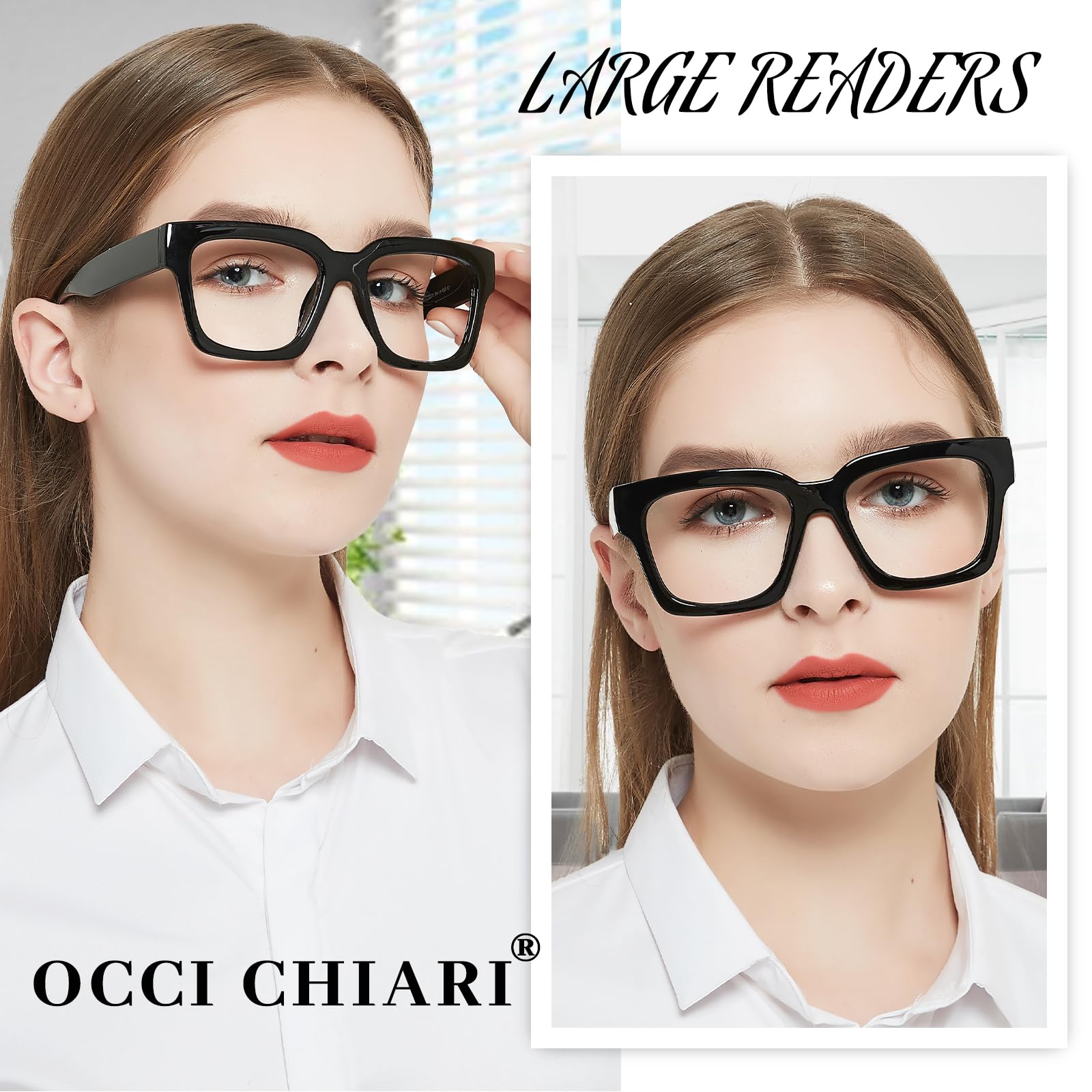 OCCI CHIARI 1.5 Black Oversized Reading Glasses Womens retro Square large Readers 1.0 1.25 1.50 1.75 2.0 2.25 2.50 2.75 3.0 3.5(Black, 1.5)
