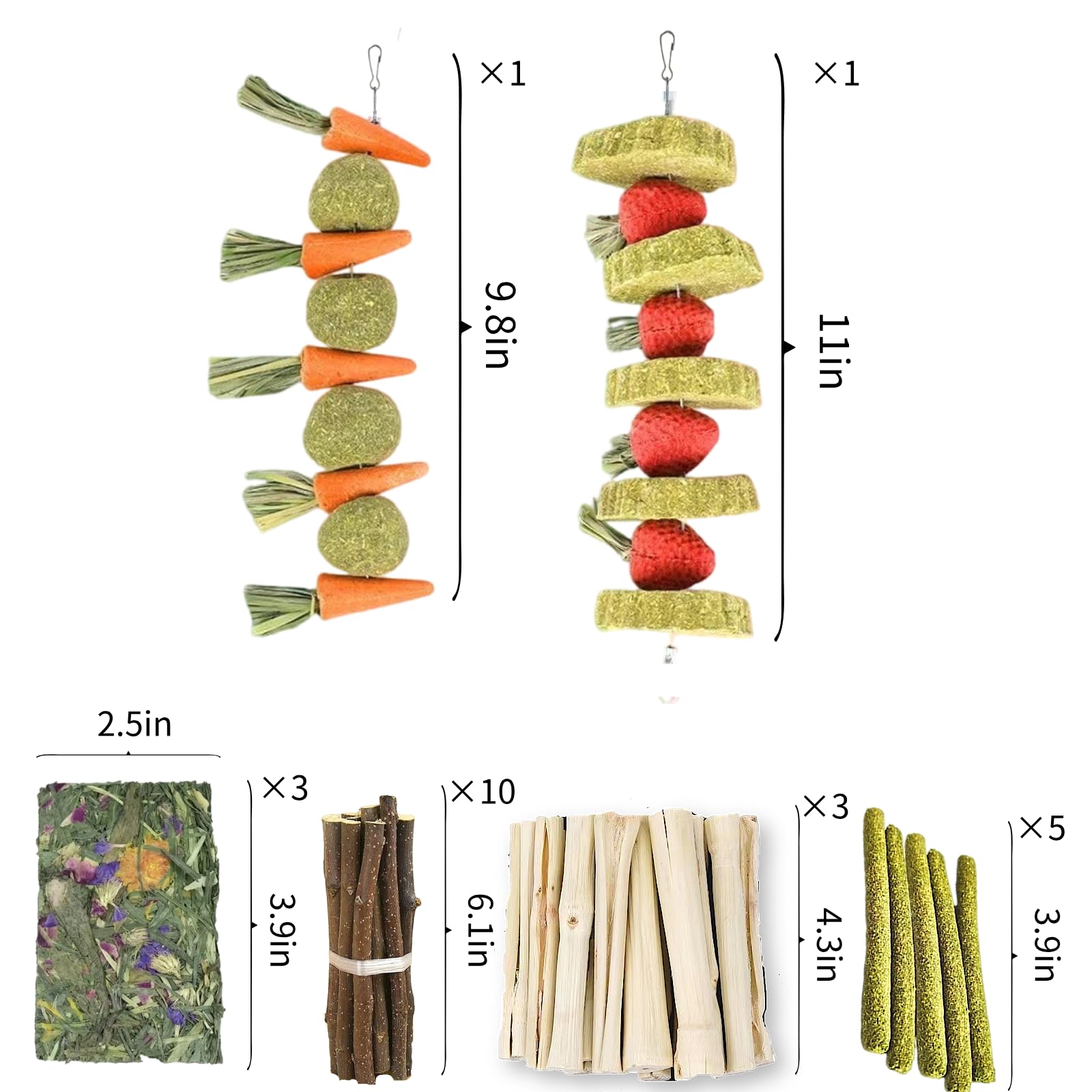 31 juguetes masticables para mascotas pequeñas para la salud dental: madera natural de manzana, palos de hierba Timothy y bambú dulce, juguetes de molienda de dientes para conejos, cobayas
